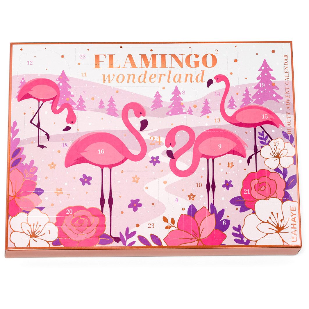 LAHAYE Adventskalender Beauty 2025 PINK FLAMINGO, LIMITIERTE EDITION für Frauen, Mädchen (Set), Weihnachtskalender mit 24 Türchen