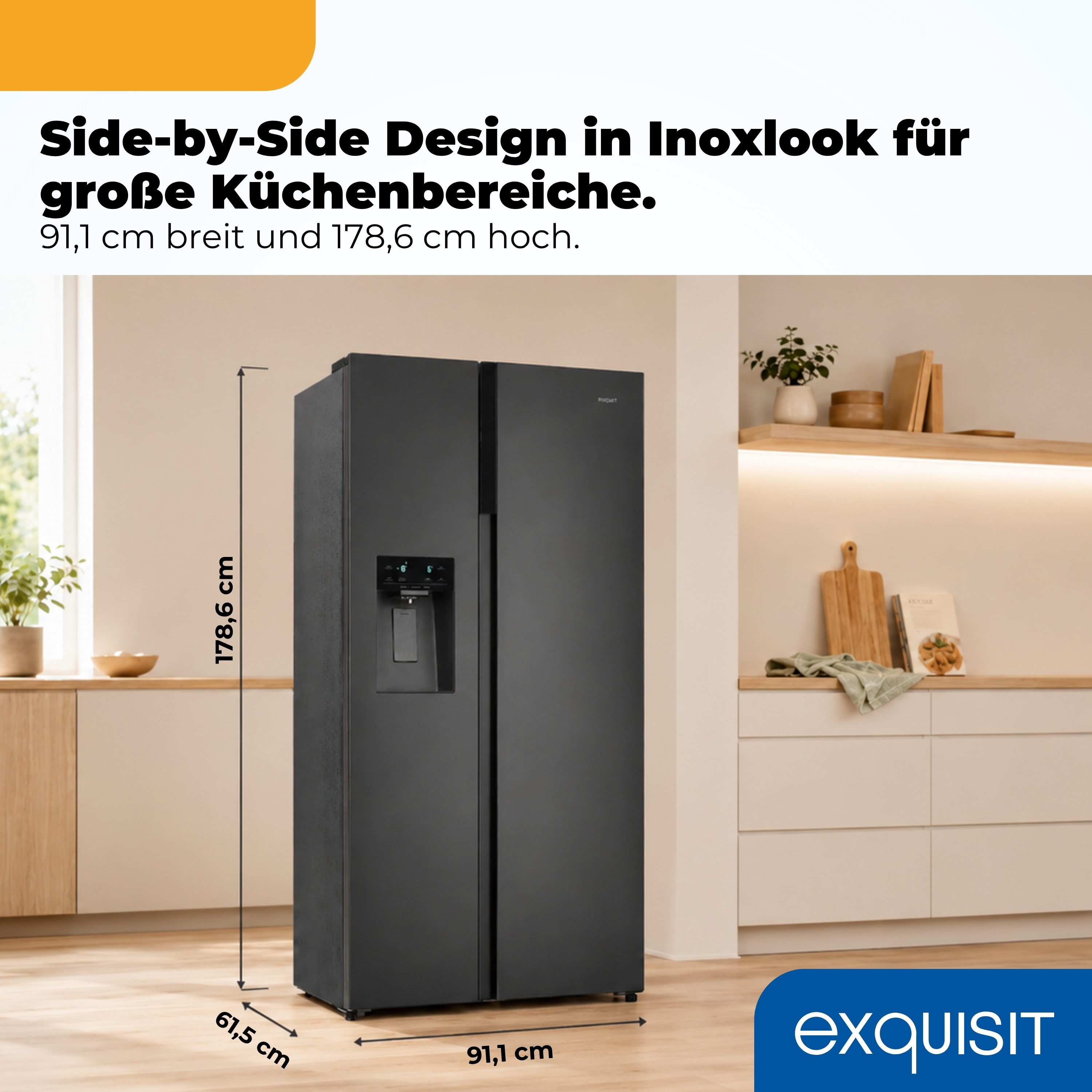exquisit Side-by-Side SBS5530-CT-010C, 178,8 cm hoch, 91,1 cm breit, 528 l Nutzinhalt gesamt, 4 Sternefach, Energieklasse C, 37 dB
