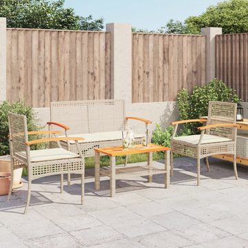 vidaXL Gartenlounge-Set 4-tlg. Garten-Lounge-Set mit Kissen Beige Poly Rattan