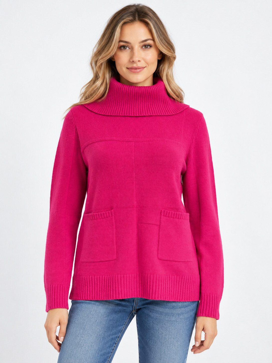 Passioni Rollkragenpullover in kräftigem Fuchsia-Rosa
