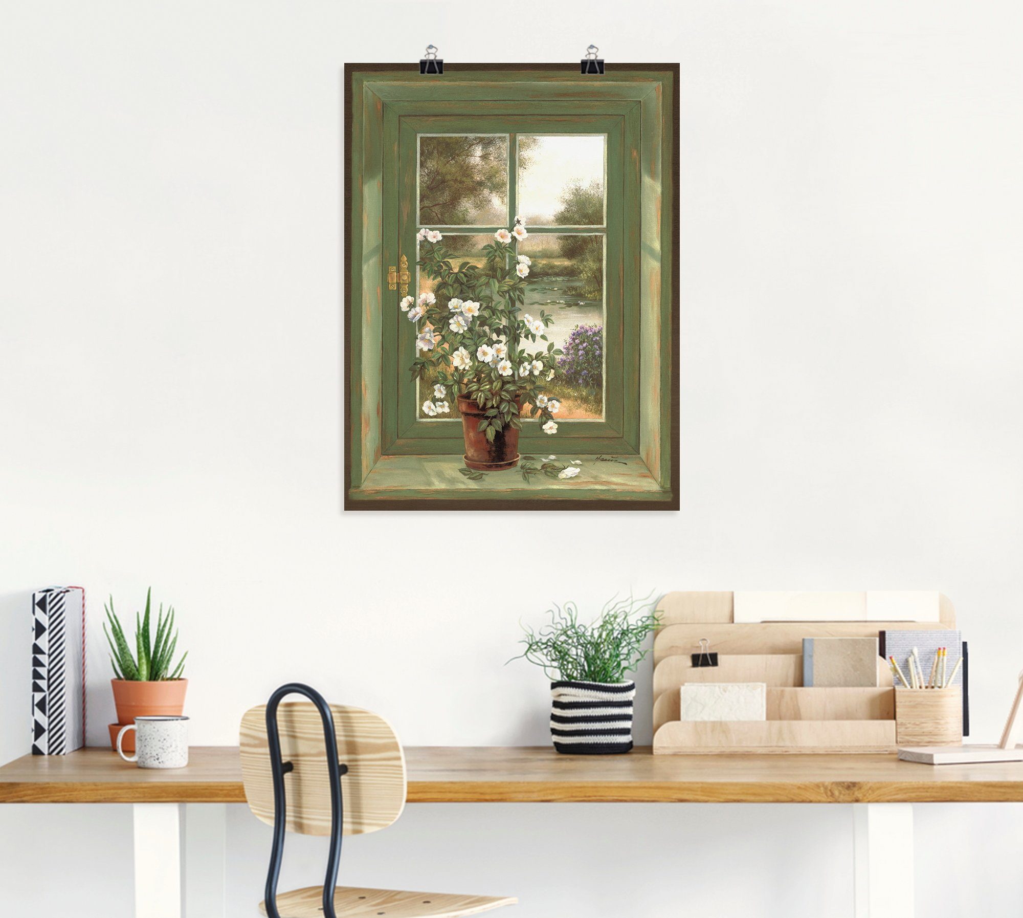 Artland Wandbild Wildrosen am Fenster, versch. St), Wandaufkleber oder Poster (1 Größen als Alubild, in Leinwandbild, Arrangements
