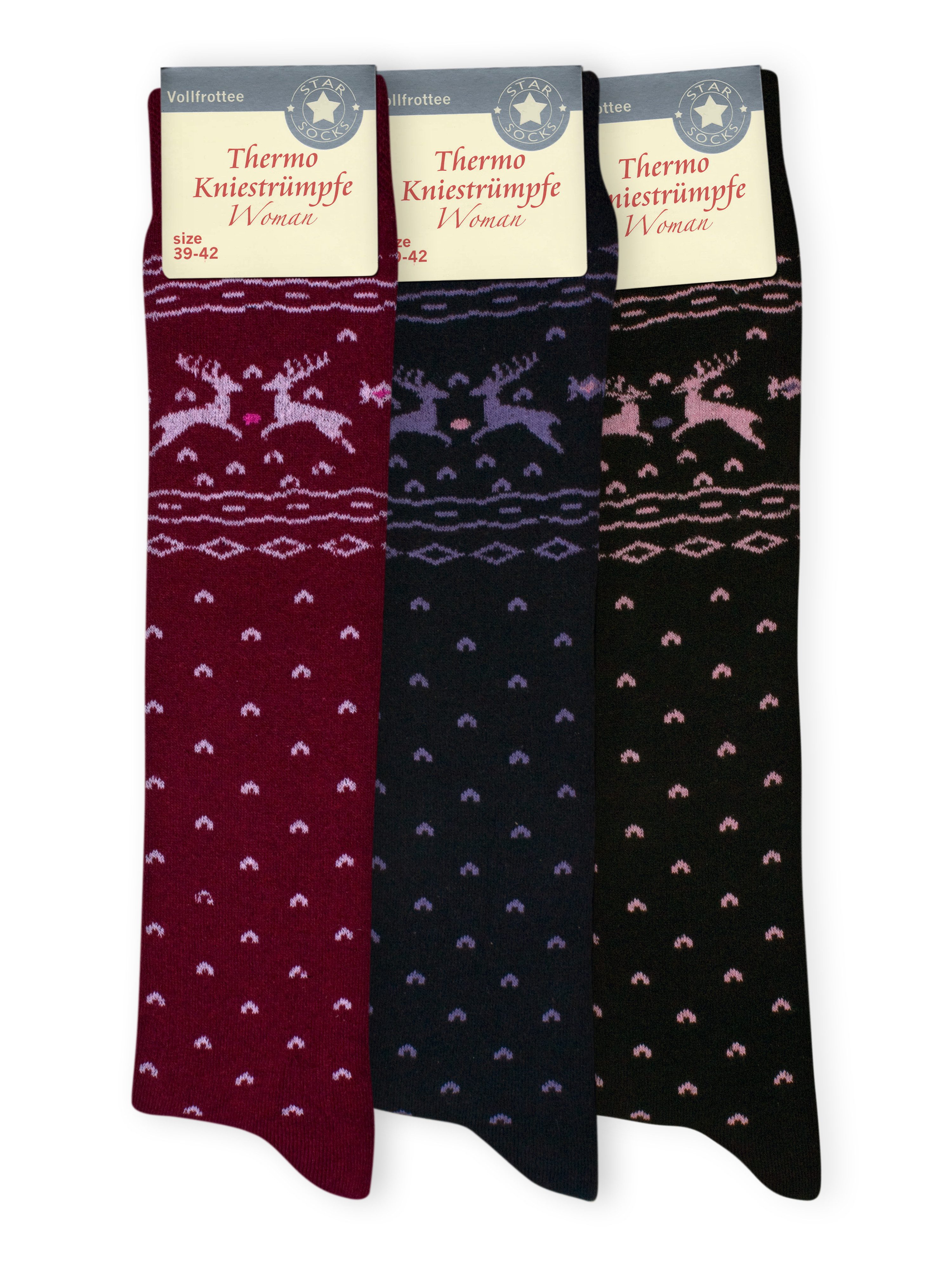 Die Sockenbude Kniestrümpfe THERMO (Bund, 3-Paar, dunkelblau schwarz rot) V günstig online kaufen