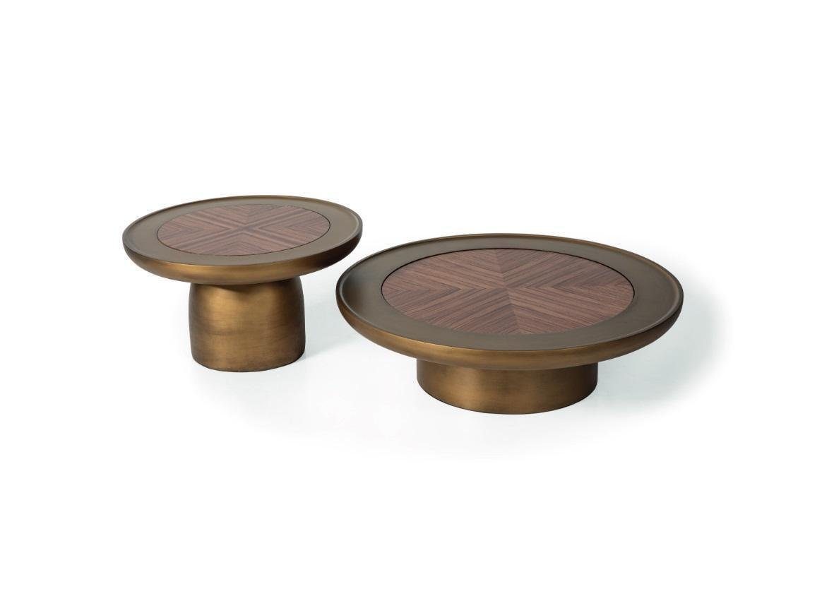 JVmoebel Couchtisch Couchtisch 2x Wohnzimmer Gold Kaffeetisch Holz Runde Tische (2-St., 2x Couchtische), Made in Europa