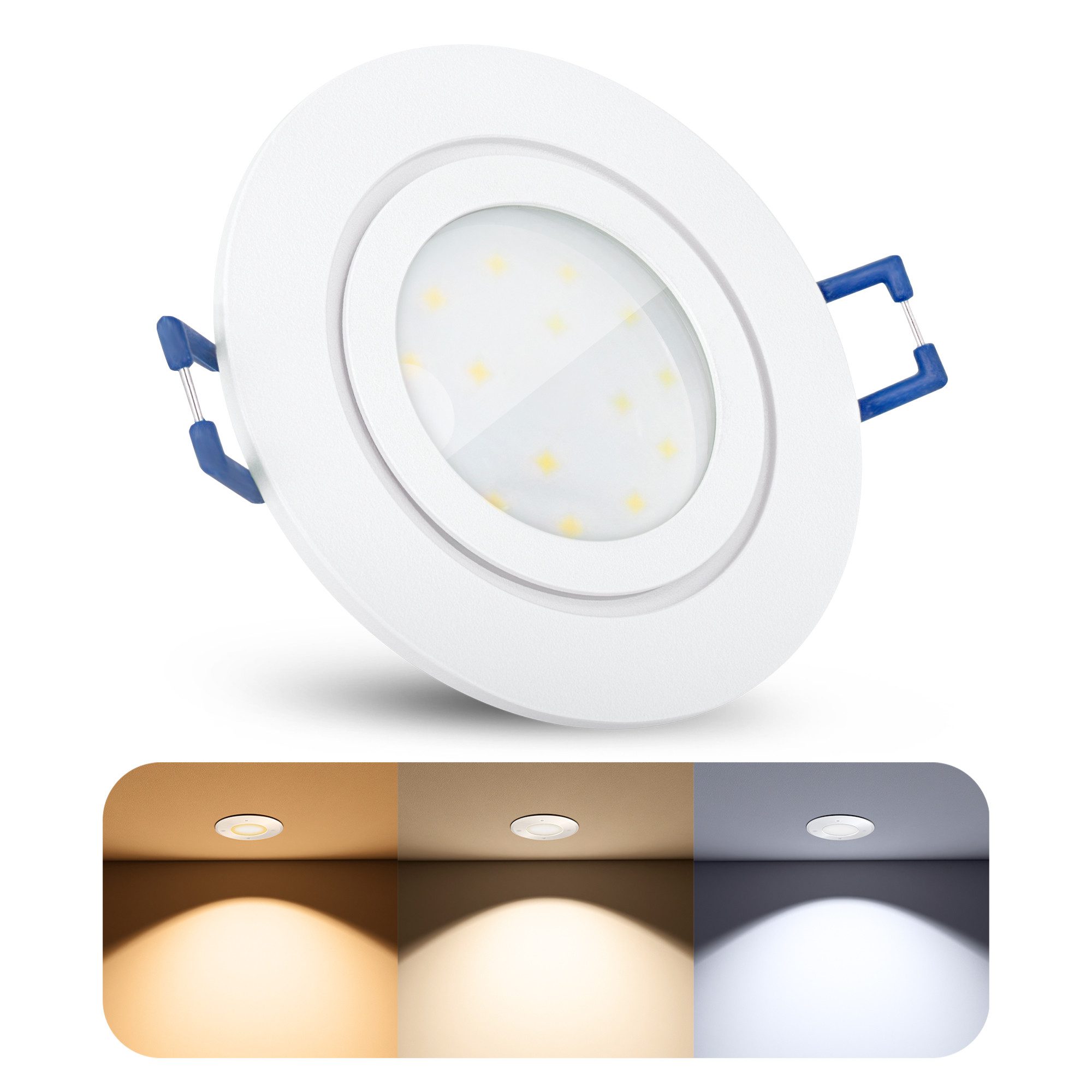 SSC-LUXon LED Außen-Deckenleuchte RW-2 LED Einbauspot IP44 weiß 6W dimmbar 3CCT rund Deckenstrahler, Neutralweiß, Warmweiß, Tageslichtweiß