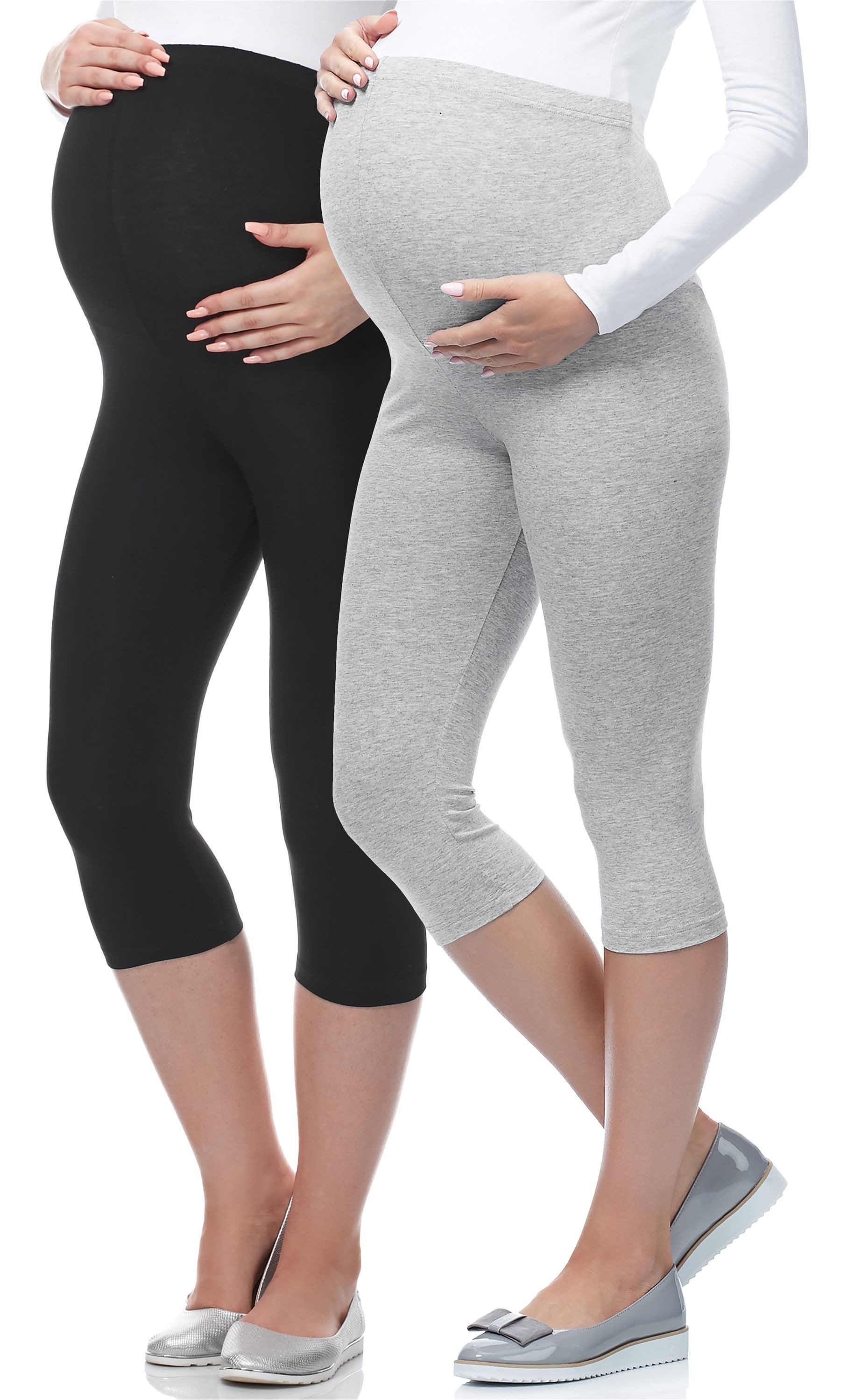 Umstandsleggings Damen 3/4 Capri Umstandhose Schwangerschafts Hosen BE-03