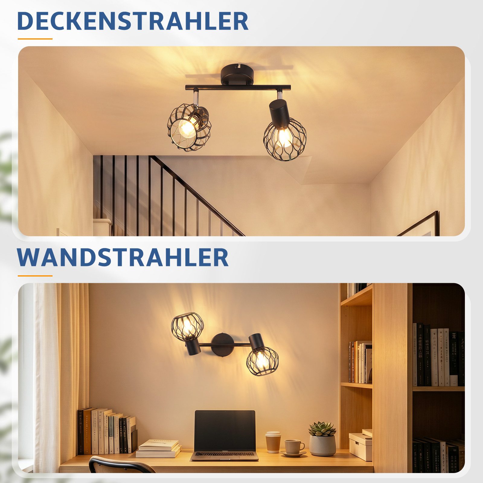 Nettlife Deckenstrahler 1/2/3/4flammig Weiß/Schwarz/grau E14 Metall 350° schwenkbaren Spots, ohne Leuchtmittel, für Wohnzimmer Küche Flur Deckenleuchte – Bild 4 von 5