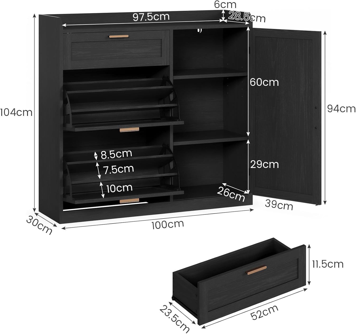 MSMASK Schuhschrank mit 2 Klappen, Schuhkipper Schmal, Schuhschrank mit 1 S günstig online kaufen