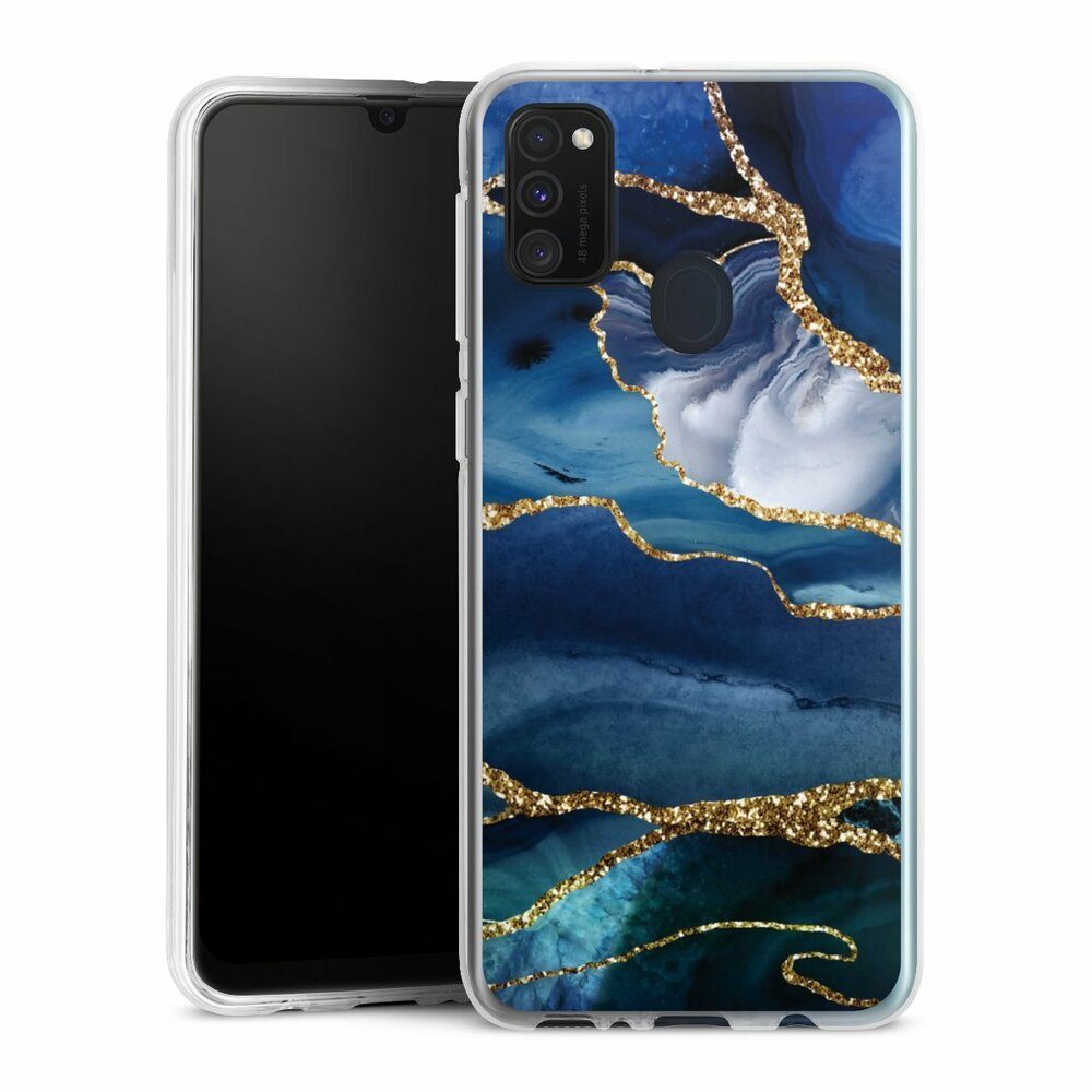 DeinDesign Handyhülle Blue Marble Gold Glitter Look, Silikon Hülle, Bumper Case, Handy Schutzhülle, Smartphone Cover Marmor Blau Gold & Kupfer