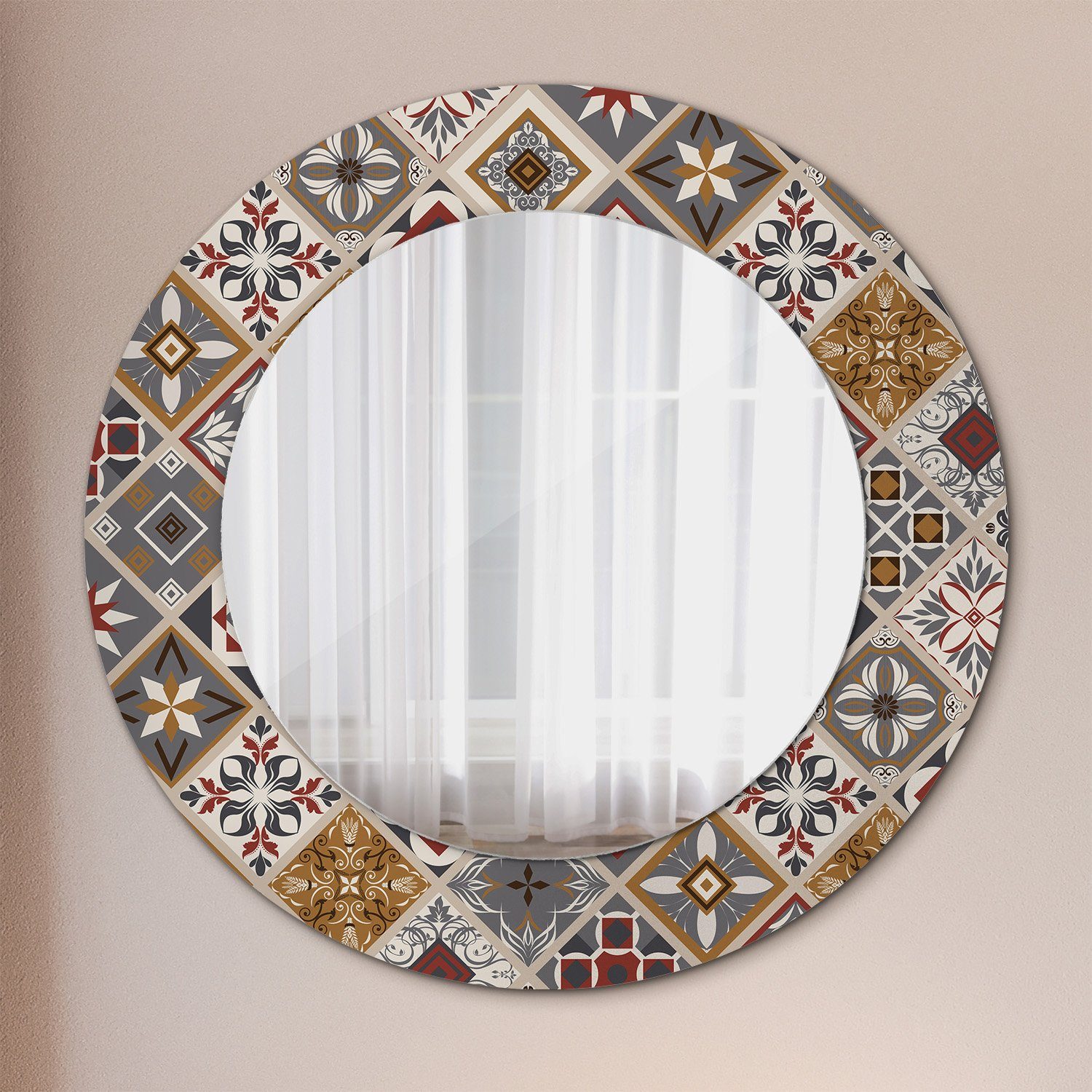 Tulup Spiegel Modern Wandmontage Wandspiegel Spiegel mit Aufdruck Rund: Ø50cm Türkisch Muster