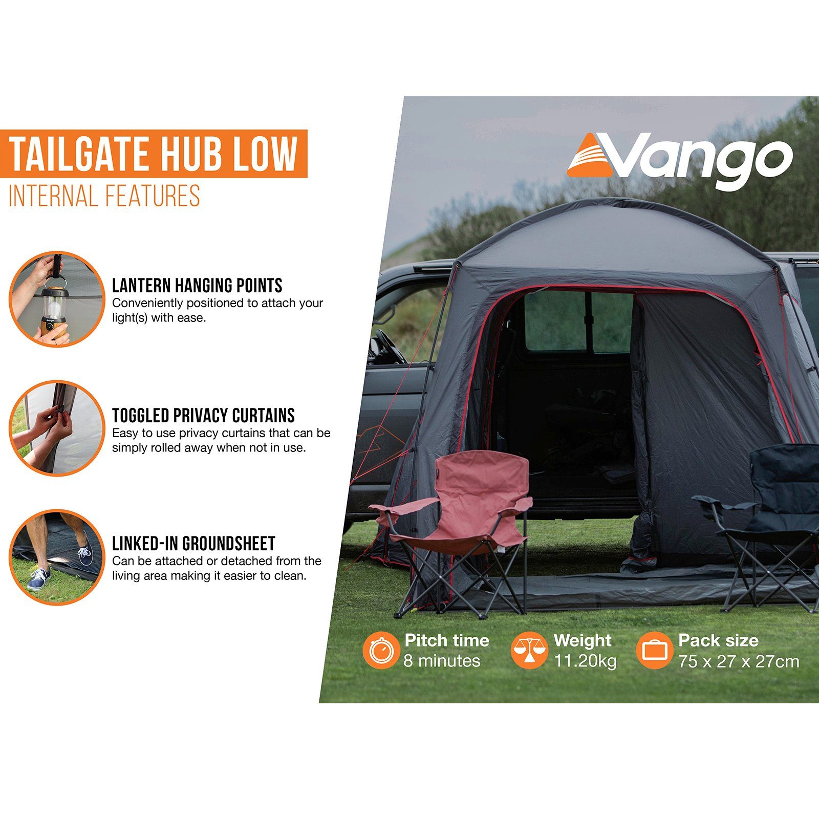 Tailgate 3000 Zelt mm Vorzelt Camping Hub SUV Low Heckzelt Buszelt, Vorzelt Bus Van Vango