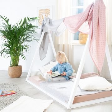 roba® Kinderbett Hausbett - nach Montessori Prinzip - FSC zertifiziertes Massivholz, Tipibett - Babybett zum Spielen, Lesen & Kuscheln - Weiß lackiert