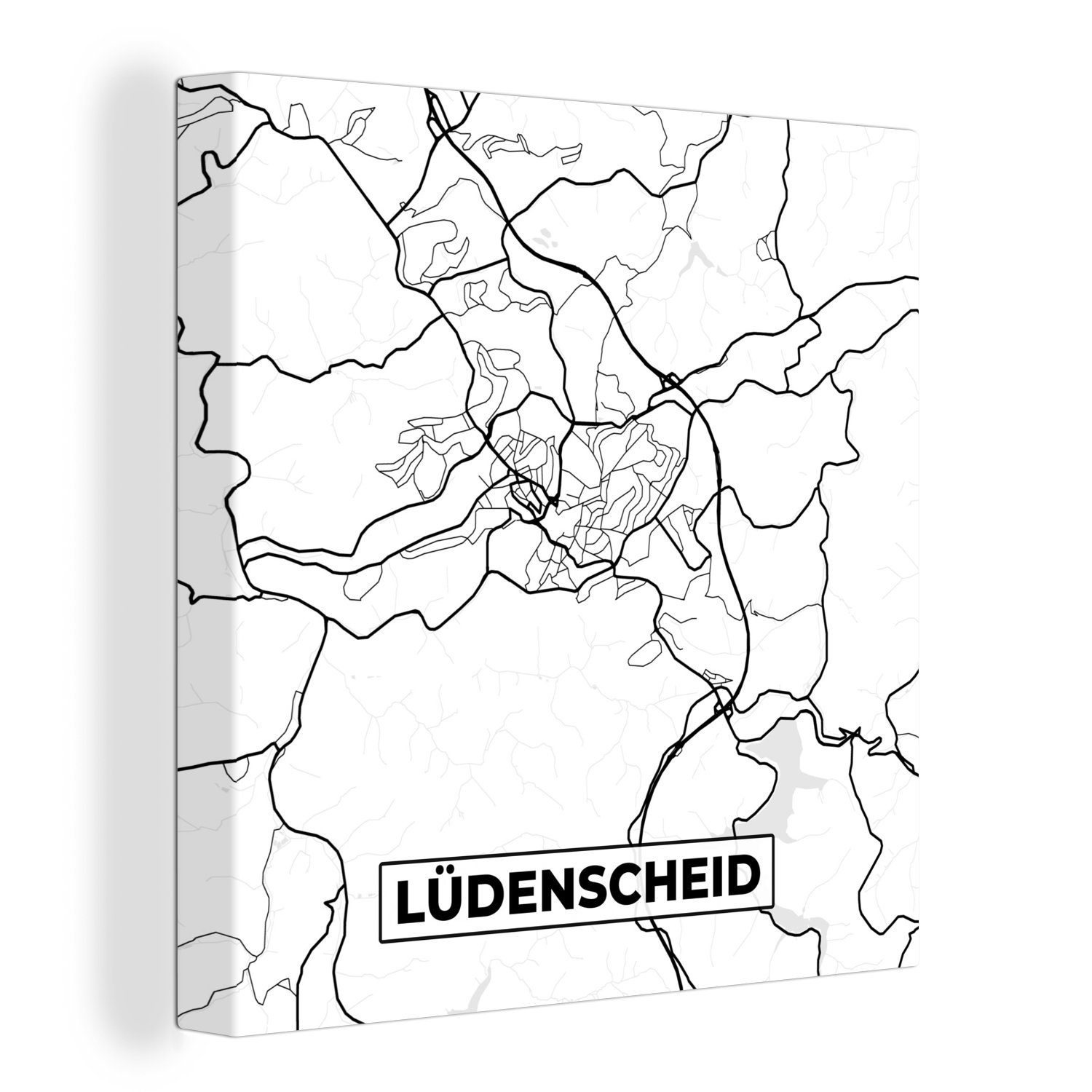 OneMillionCanvasses® Leinwandbild Lüdenscheid - Karte - Stadtplan, (1 St), Leinwand Bilder für Wohnzimmer Schlafzimmer