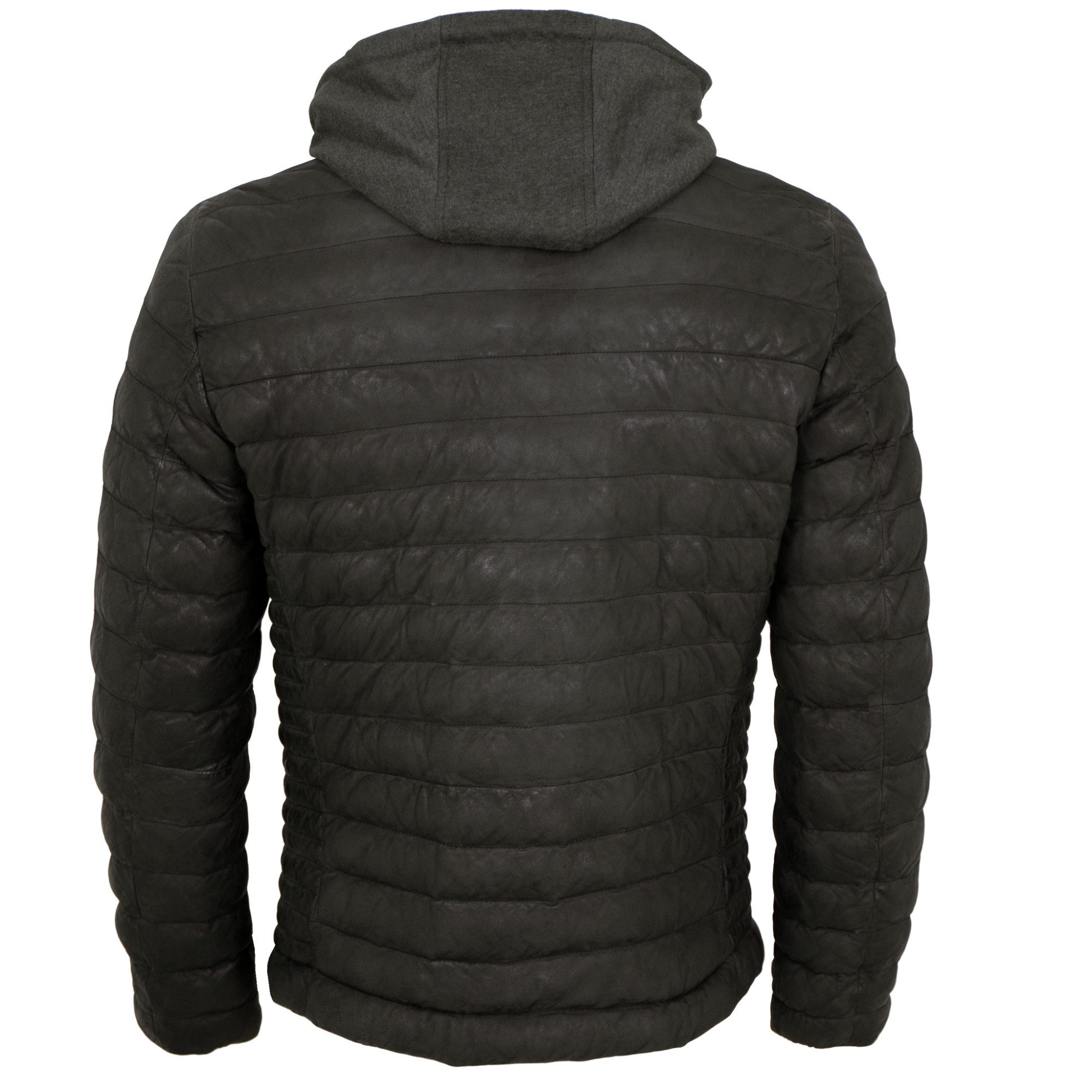 Milestone Lederjacke MSViano Milestone - Herren Lederjacke Steppjacke Lammnubuk Kapuze schwarz