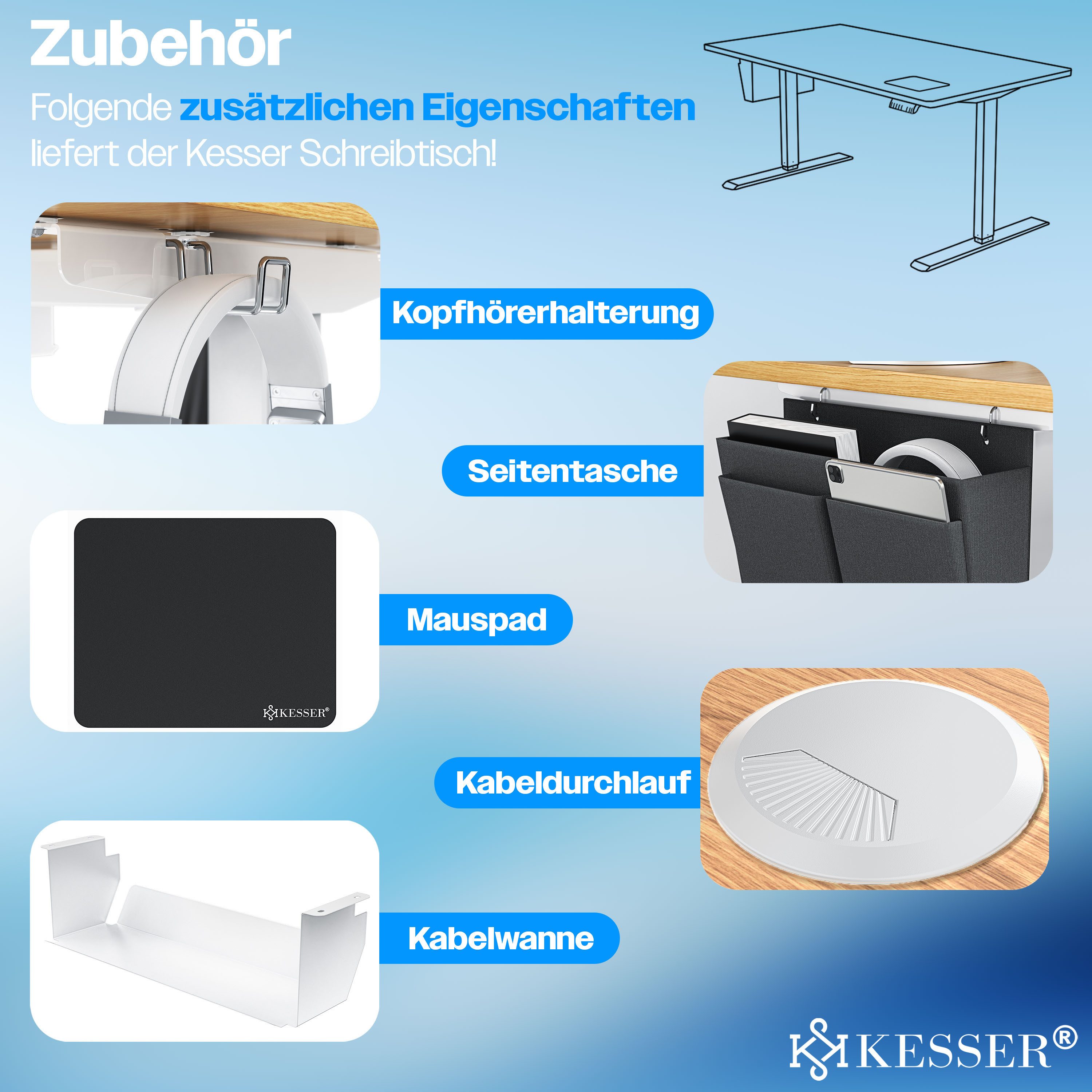KESSER Schreibtisch, elektrischer & Höhenverstellbarer Computertisch für Home & Office