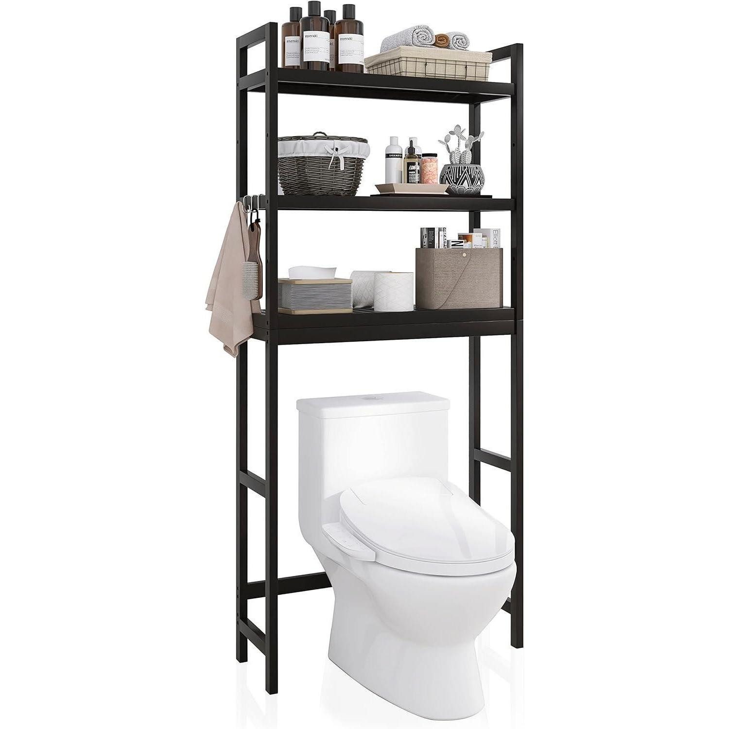 LuxusKollektion Badregal Bambus Badezimmerregal WC Organizer 3-stufig verstellbar 63x26x170cm