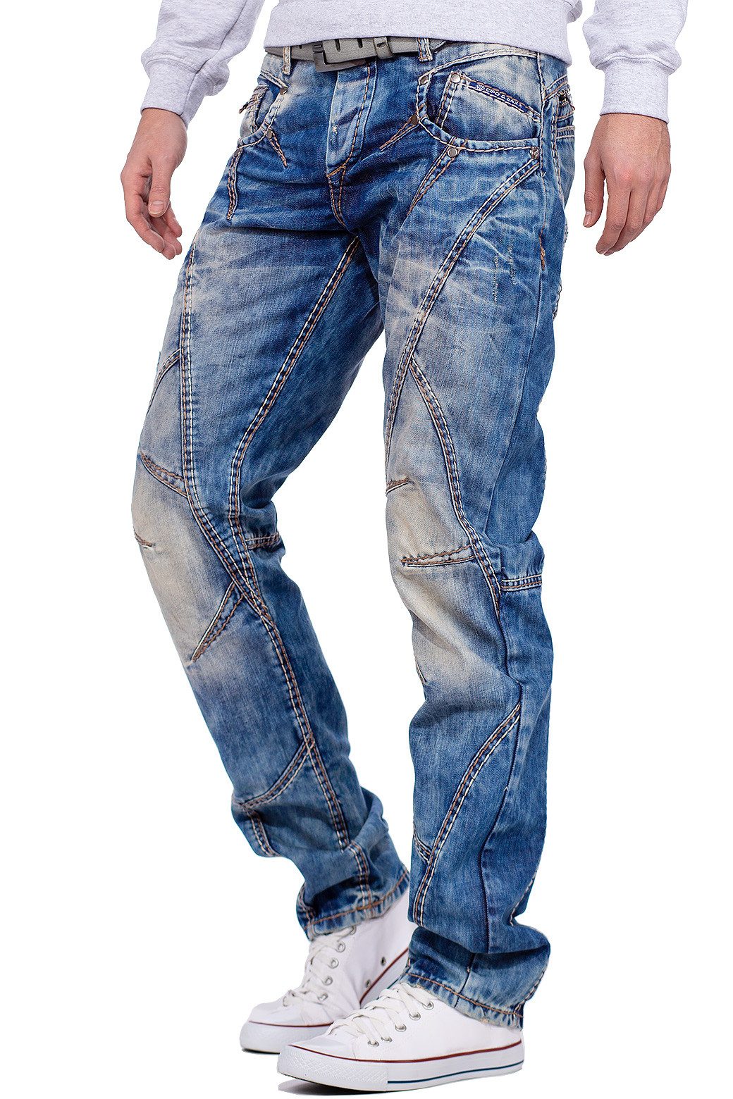 Cipo & Baxx 5-Pocket-Jeans Herren Regular Fit Hose Stonewashed BA-C0894 (1-tlg) mit Verzierungen und dicken Nähten