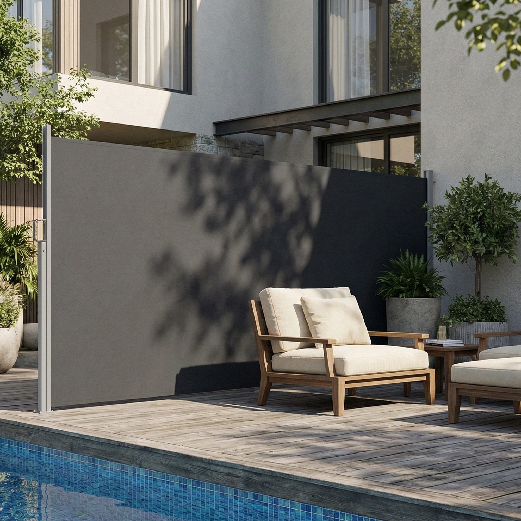 Outsunny Seitenmarkise ausziehbar blickdicht Sichtschutz 420x185cm für Garten Dunkelgrau (Windschutz, 1-St., inklusive Befestigungszubehör) UV50+, wasserabweisend, automatische Rückzugfunktion