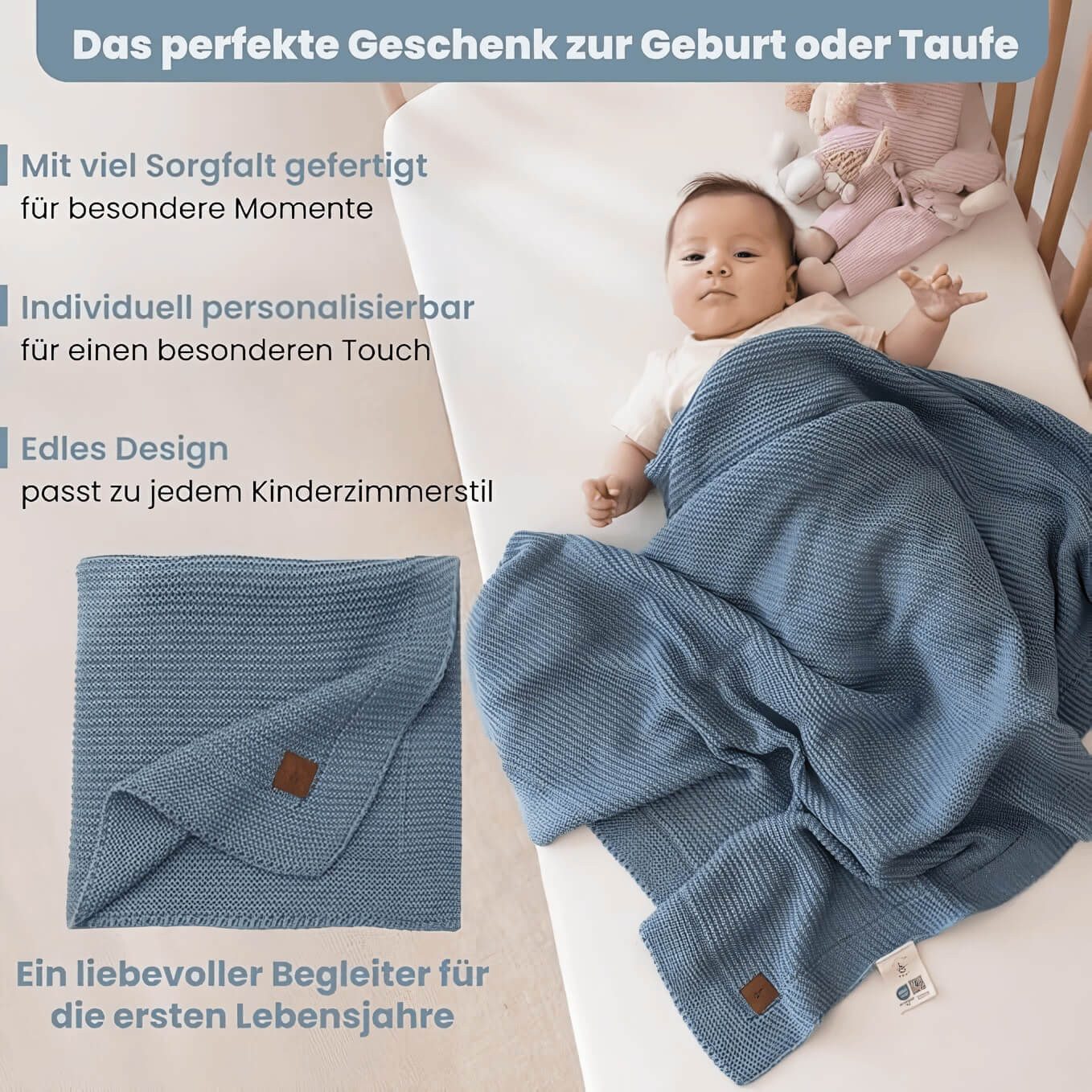 Babydecke Baby Strickdecke, Babydecke, Weich & Atmungsaktiv, 80x100cm, Rauchblau, Little Dedi