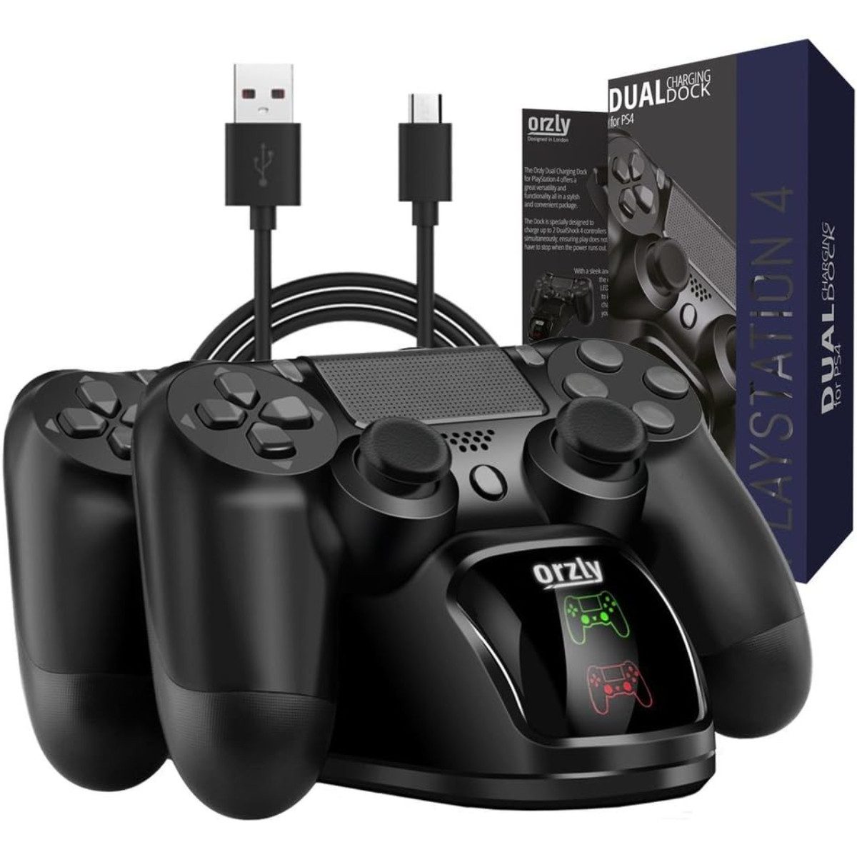 Orzly PS4 Controller Ladestation Dock für 2 Controller gleichzeitig Controller-Ladestation