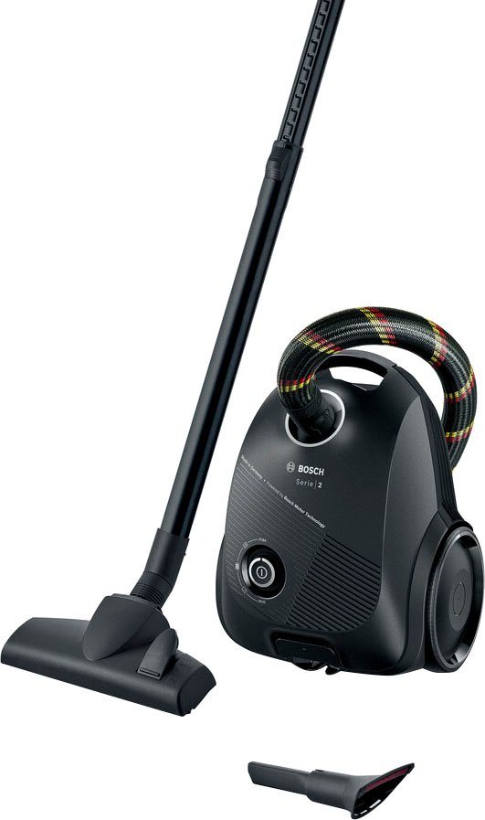BOSCH Bodenstaubsauger Serie 2 BGDS2CHAMP, aus Recyclingmaterial, 10 Jahre Motorgarantie, 600 W, mit Beutel, kompakt, leistungsstark, Made in Germany, schwarz