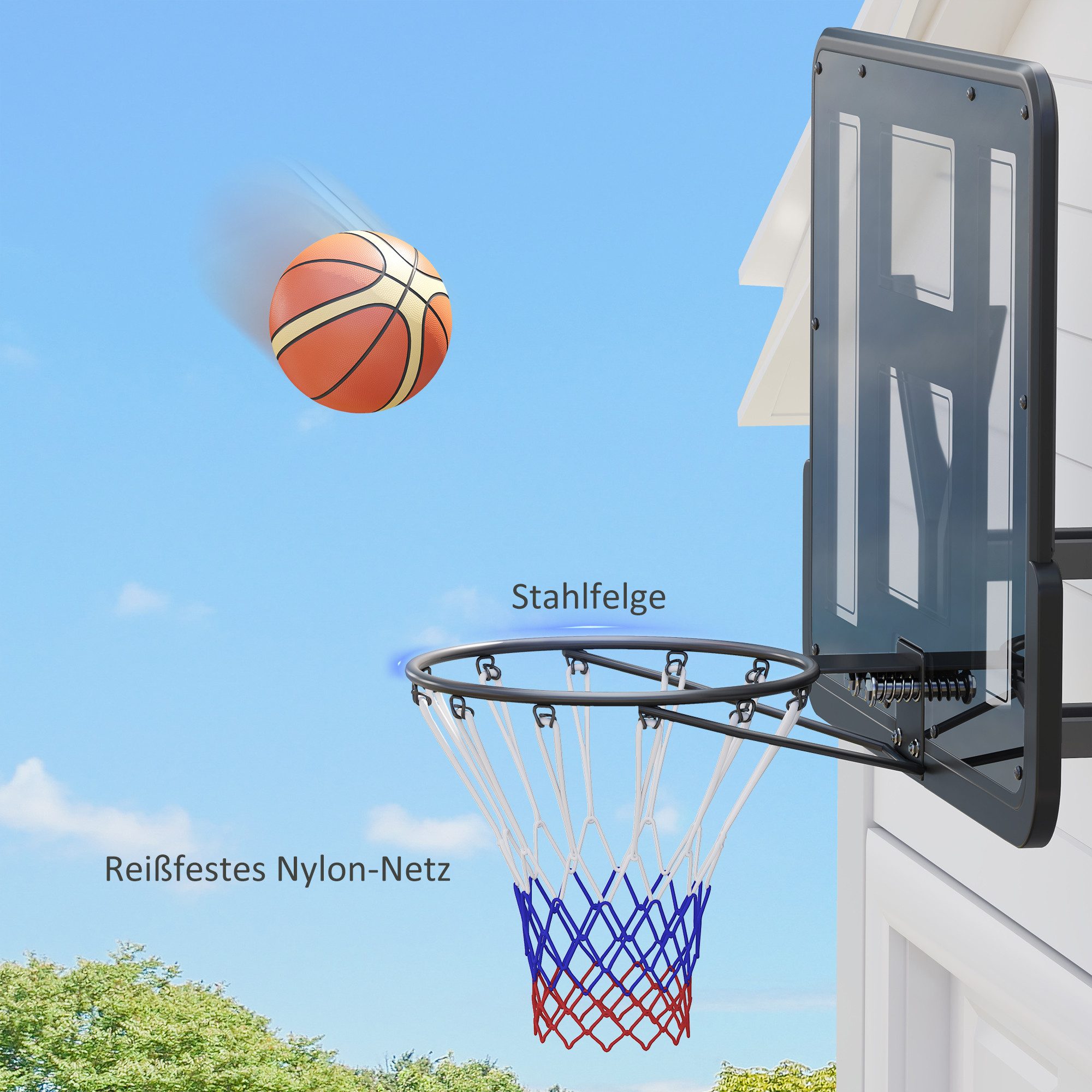 SPORTNOW Basketballständer Wandbefestigter (Basketballkorb, 1-St., Basketball Board), für Erwachsene, für Outdoor & Indoor, Schwarz