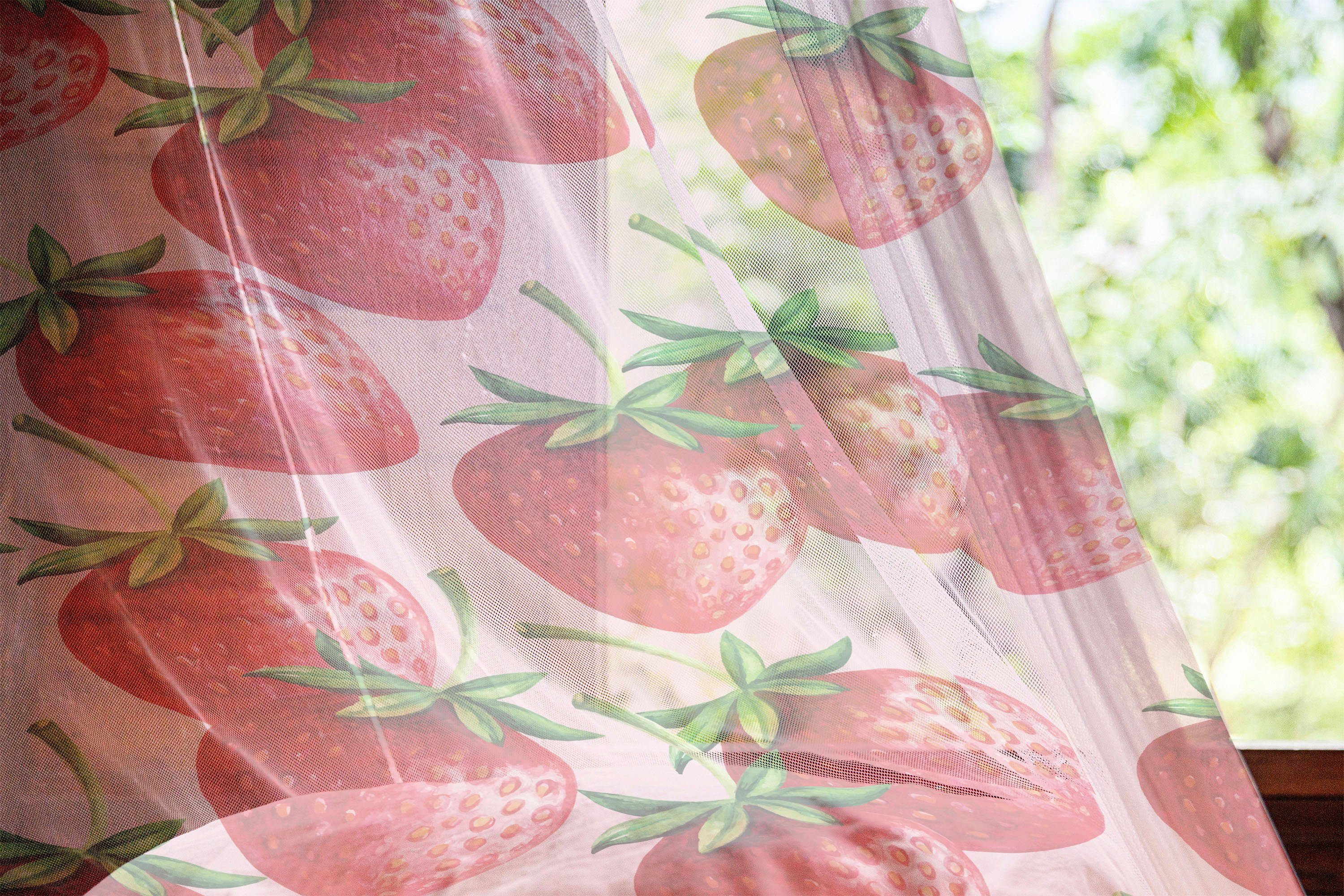 Hochzeit Panels, Erdbeeren 2 rot Saftige Party Gardine schiere Obst Drapierung Abakuhaus, für