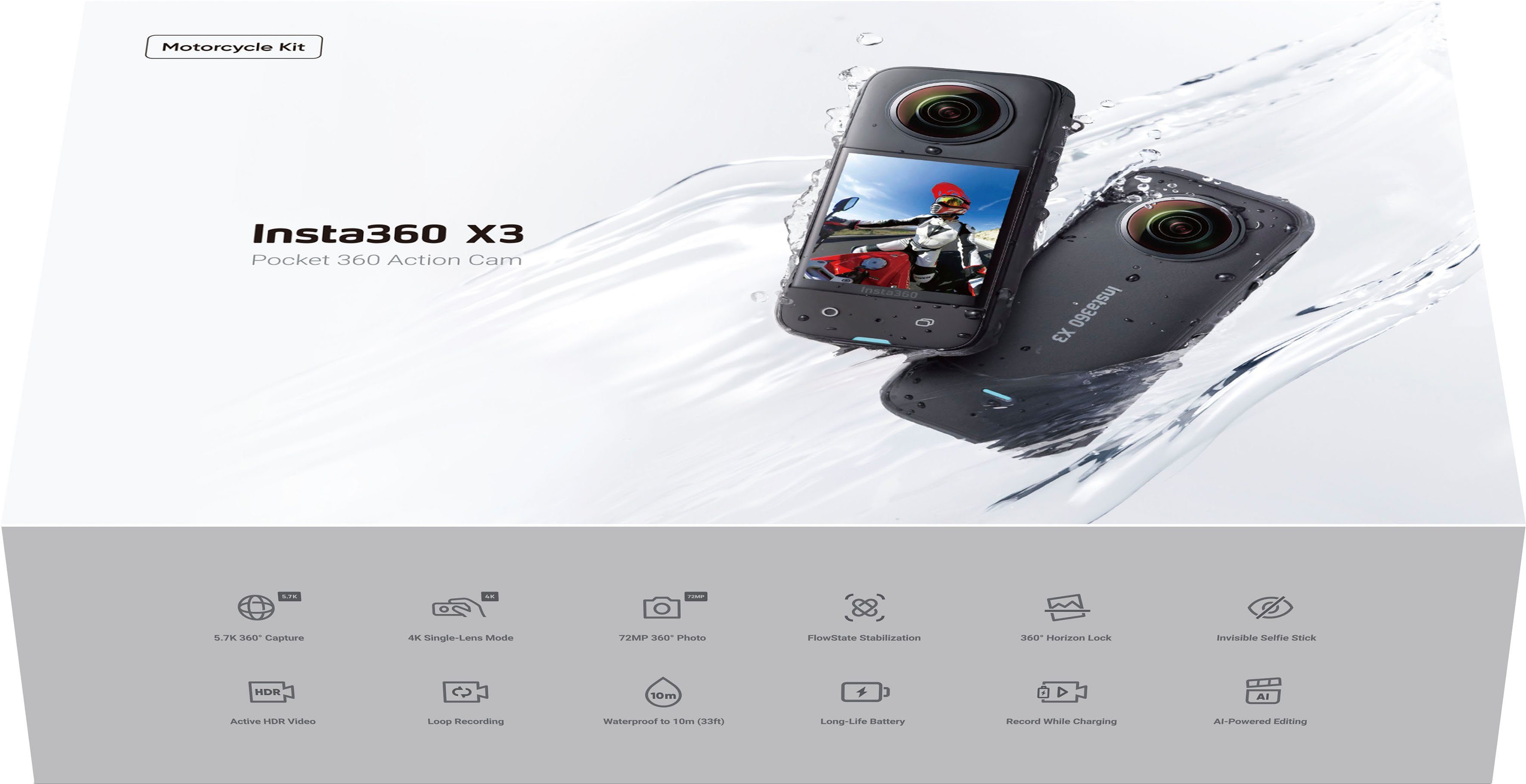 Insta360 X3 Motorcycle Bluetooth, Camcorder Kit (5,7K, (Wi-Fi) WLAN