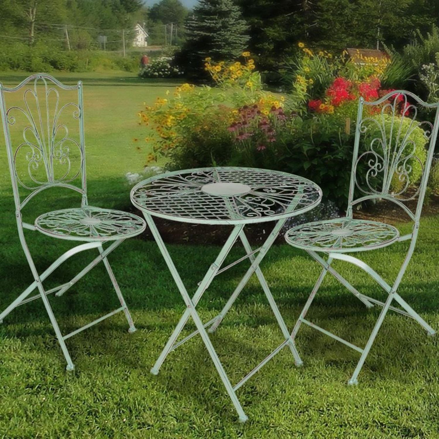 BURI Gartentisch Ø60cm Antiker Metall Balkontisch Beistelltisch Gartentisch Klapptisch