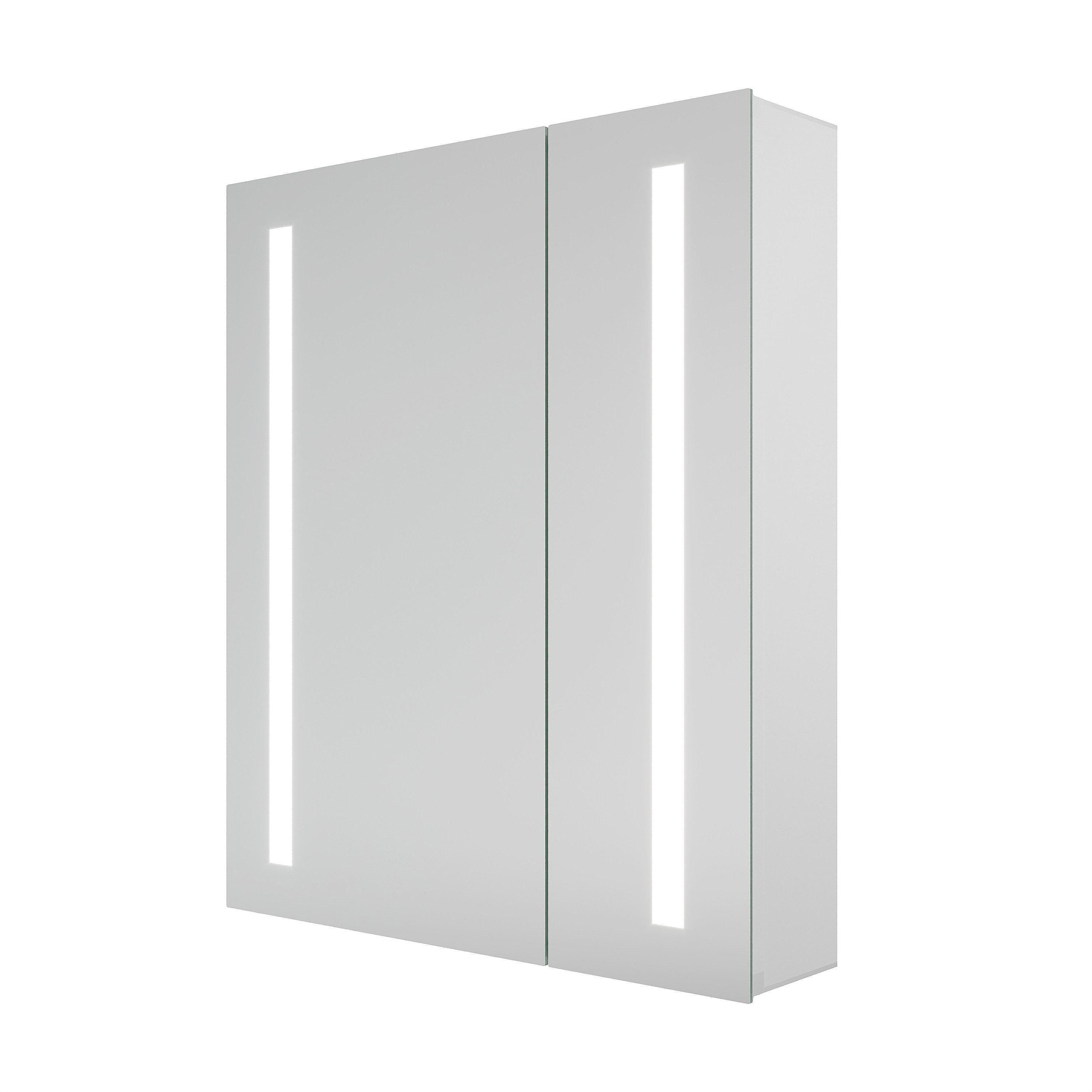 AQUABATOS Badezimmerspiegelschrank mit LED Spiegelschrank Bad mit Beleuchtung 60cm breit 2 türen (mit Steckdose Wandschrank Bad IR Sensor Doppelseitige Glasspiegel Soft-Close-Funktion Kaltweiß, Badezimmer Spiegelschrank Alurahmen Antibeschlag dimmbar) 70 cm hoch