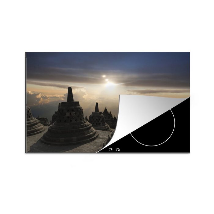 MuchoWow Herdblende-/Abdeckplatte Borobudur bei Sonnenuntergang Vinyl (1 tlg) induktionskochfeld Schutz für die küche Ceranfeldabdeckung