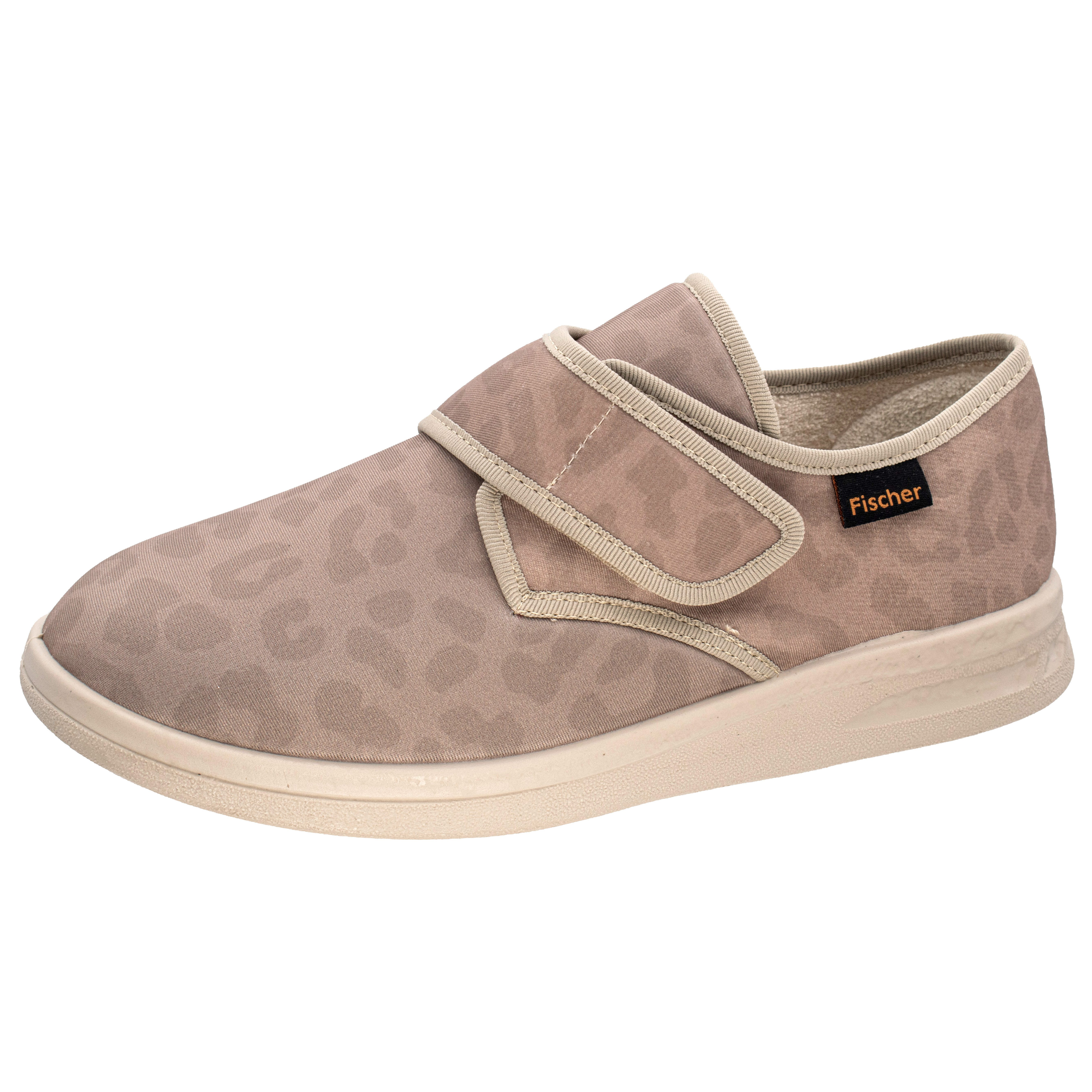 Fischer-Markenschuh Ortho Klettschuh aus Stretch mit Leomuster, Frotteefutter, Einlegesohle herausnehmbar