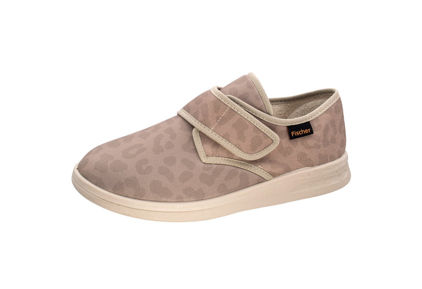 Fischer-Markenschuh Ortho Klettschuh aus Stretch mit Leomuster, Frotteefutter, Einlegesohle herausnehmbar