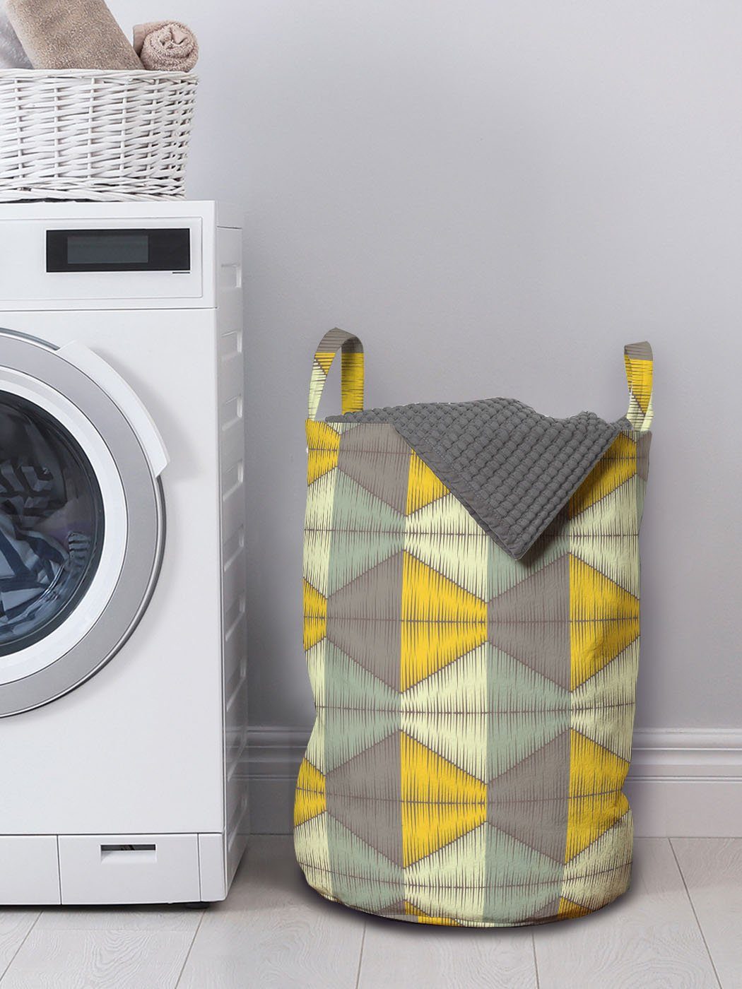 Abakuhaus Wäschesäckchen Wäschekorb mit Griffen Geometrisch Schraffierte Art Waschsalons, für Kordelzugverschluss Boho