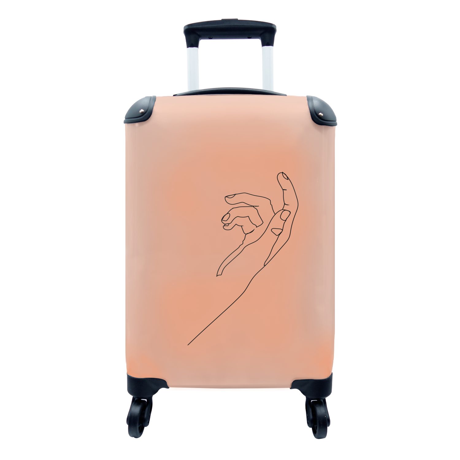MuchoWow Handgepäckkoffer Strichzeichnung - Hand - Orange, 4 Rollen, Reisetasche mit rollen, Handgepäck für Ferien, Trolley, Reisekoffer