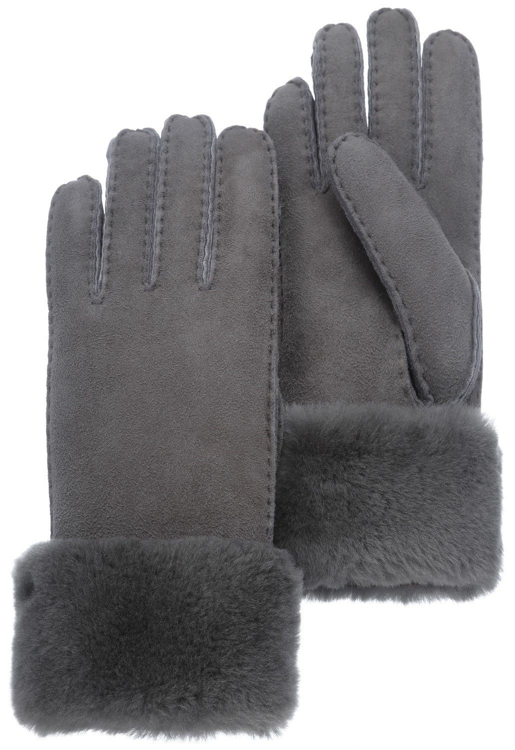 & Umschlag Lederhandschuhe PEARLWOOD Wildleder-Handschuhe warme Lammfell-Futter