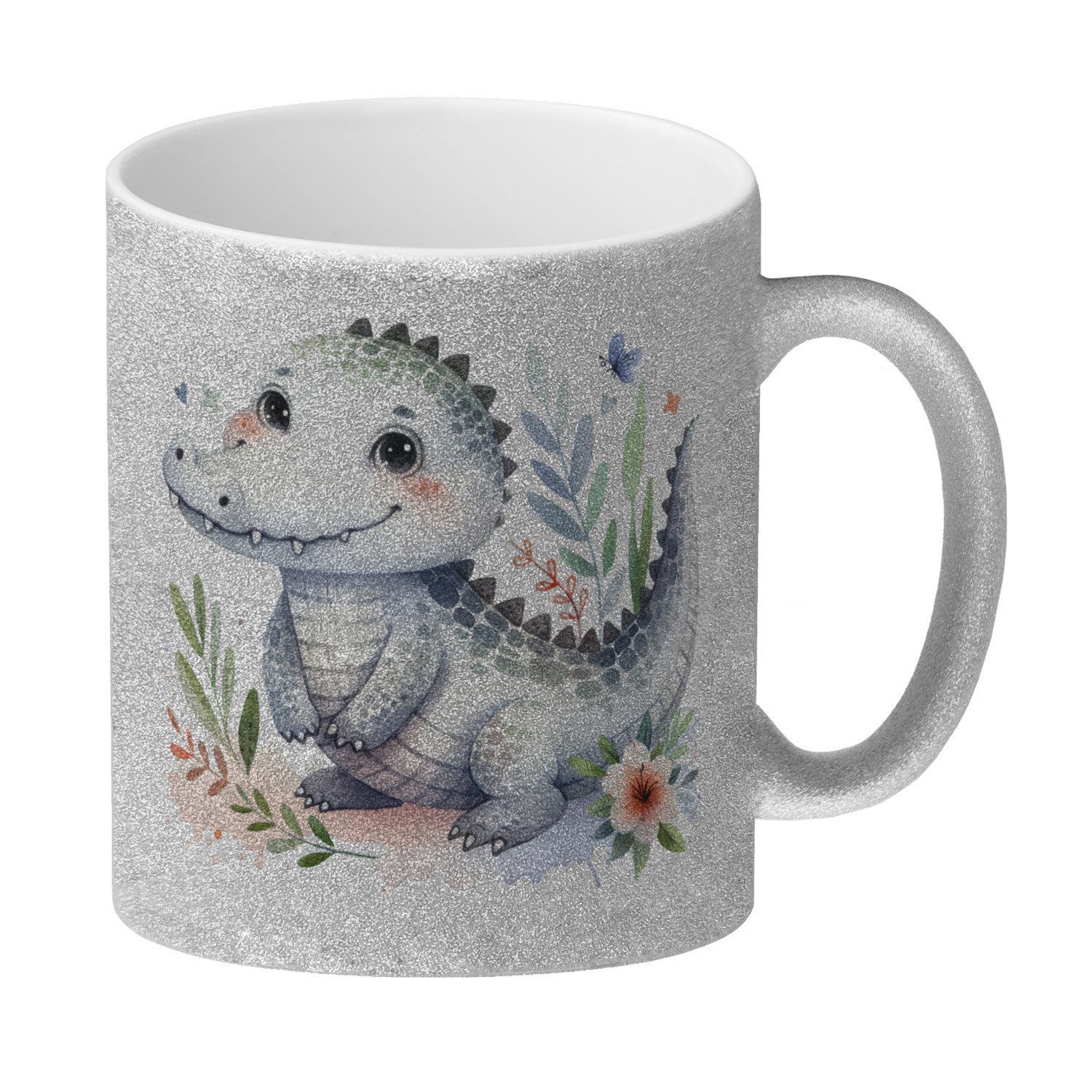 speecheese Tasse kleines Krokodil Glitzer-Kaffeebecher