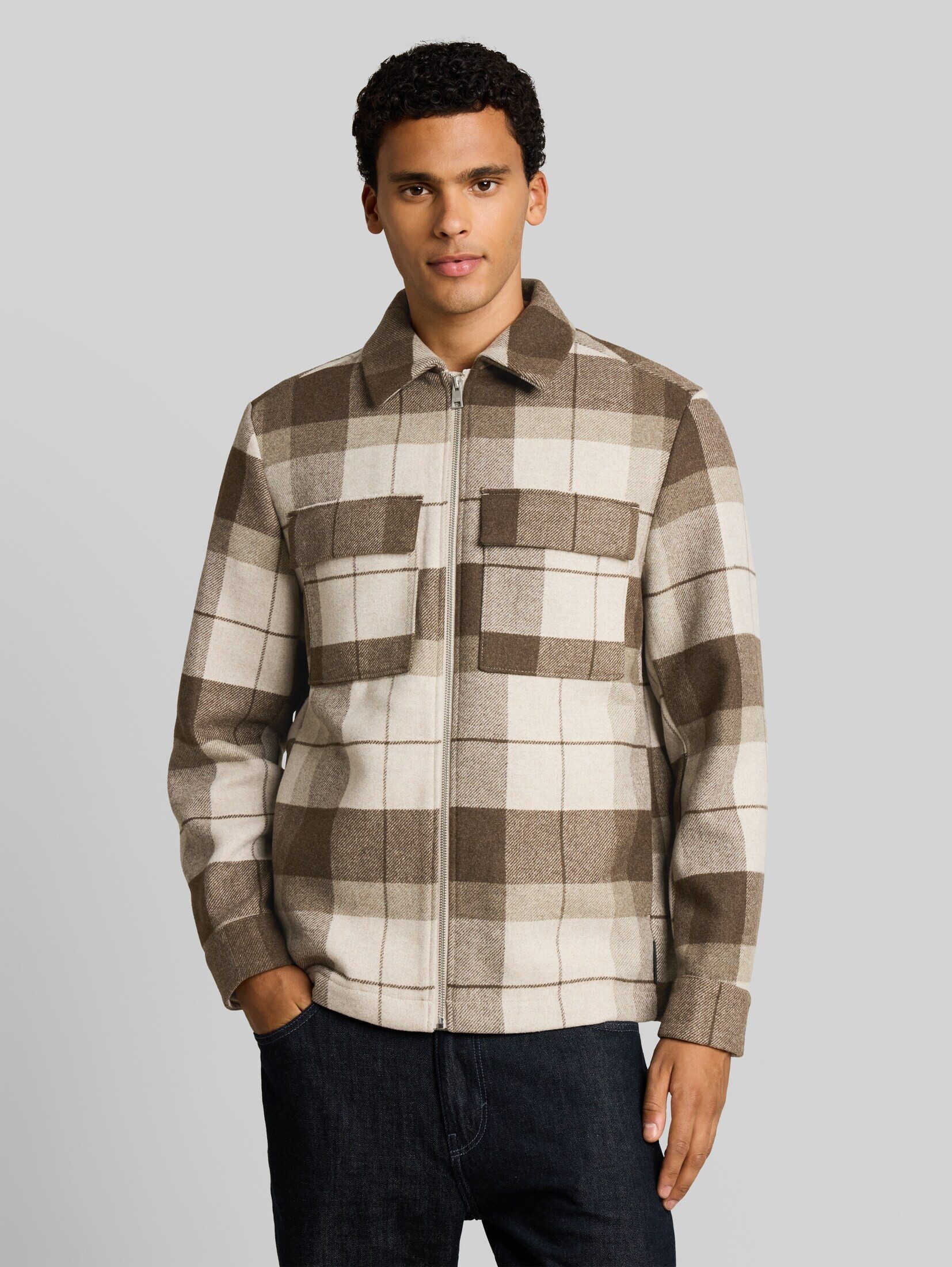 TOM TAILOR Denim Wolljacke Jacken Relaxed Fit Overshirt mit Karomuster
