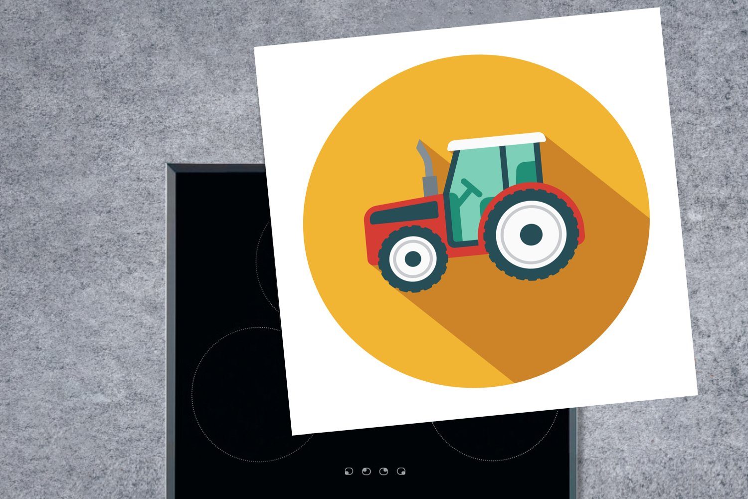 cm, Vinyl, MuchoWow küche (1 Traktor Ceranfeldabdeckung, Arbeitsplatte Herdblende-/Abdeckplatte Kreis, - für Orange tlg), - 78x78