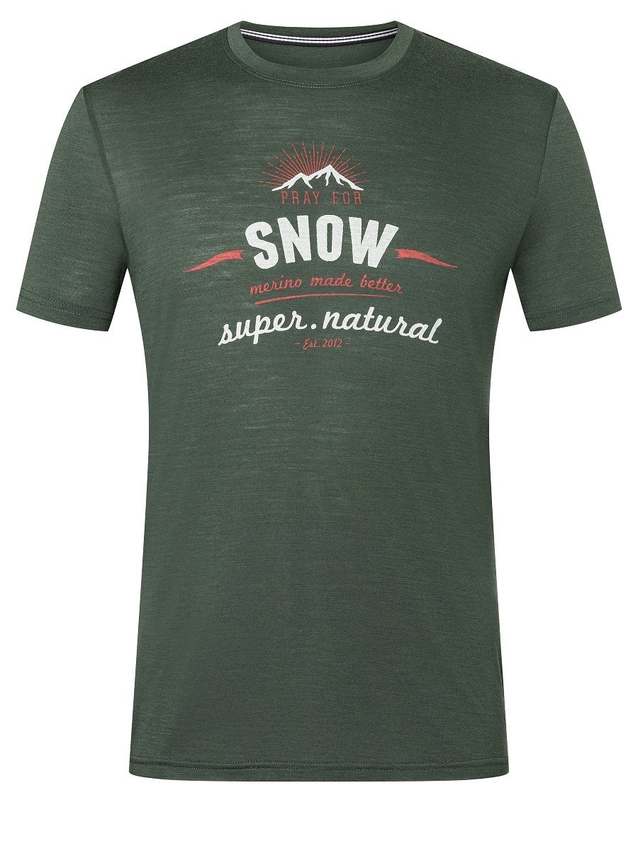 SUPER.NATURAL Print-Shirt Merino T-Shirt Forest/Feather Merino-Materialmix Red M Deep TEE SNOW Grey/Aurora funktioneller FOR PRAY