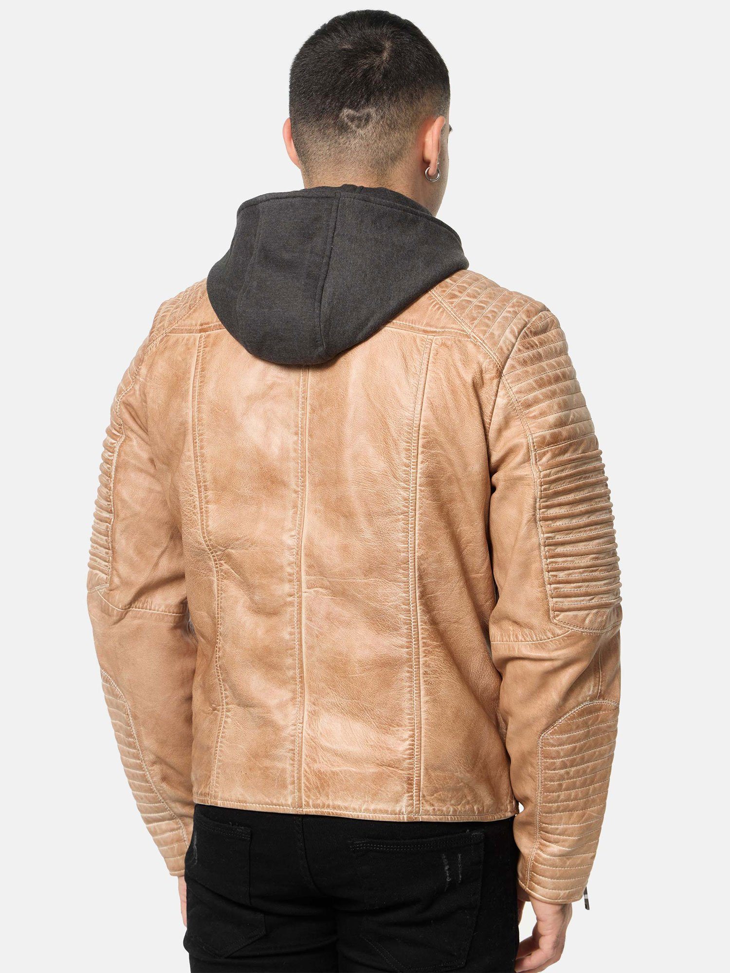 abnehmbarer A800 Kapuze Lederjacke camel Tazzio Biker-Look mit