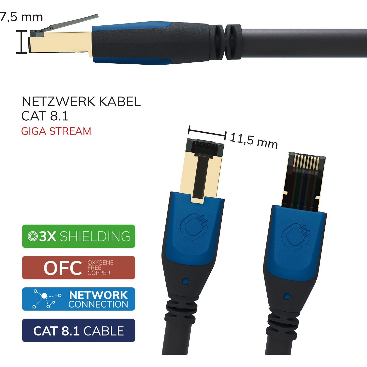 OEHLBACH Giga Stream Streaming & Netzwerk Kabel Cat 8.1 Netzwerkkabel, RJ-45, RJ45 (25 cm), Hochwertiges Kupfer, Robust