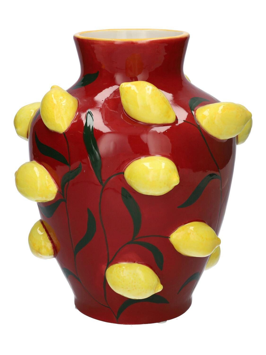 INNA-Glas Dekovase Dekovase JULLA aus Dolomit, 3D Zitronen, rot-gelb, 25,7cm, Ø22,5cm