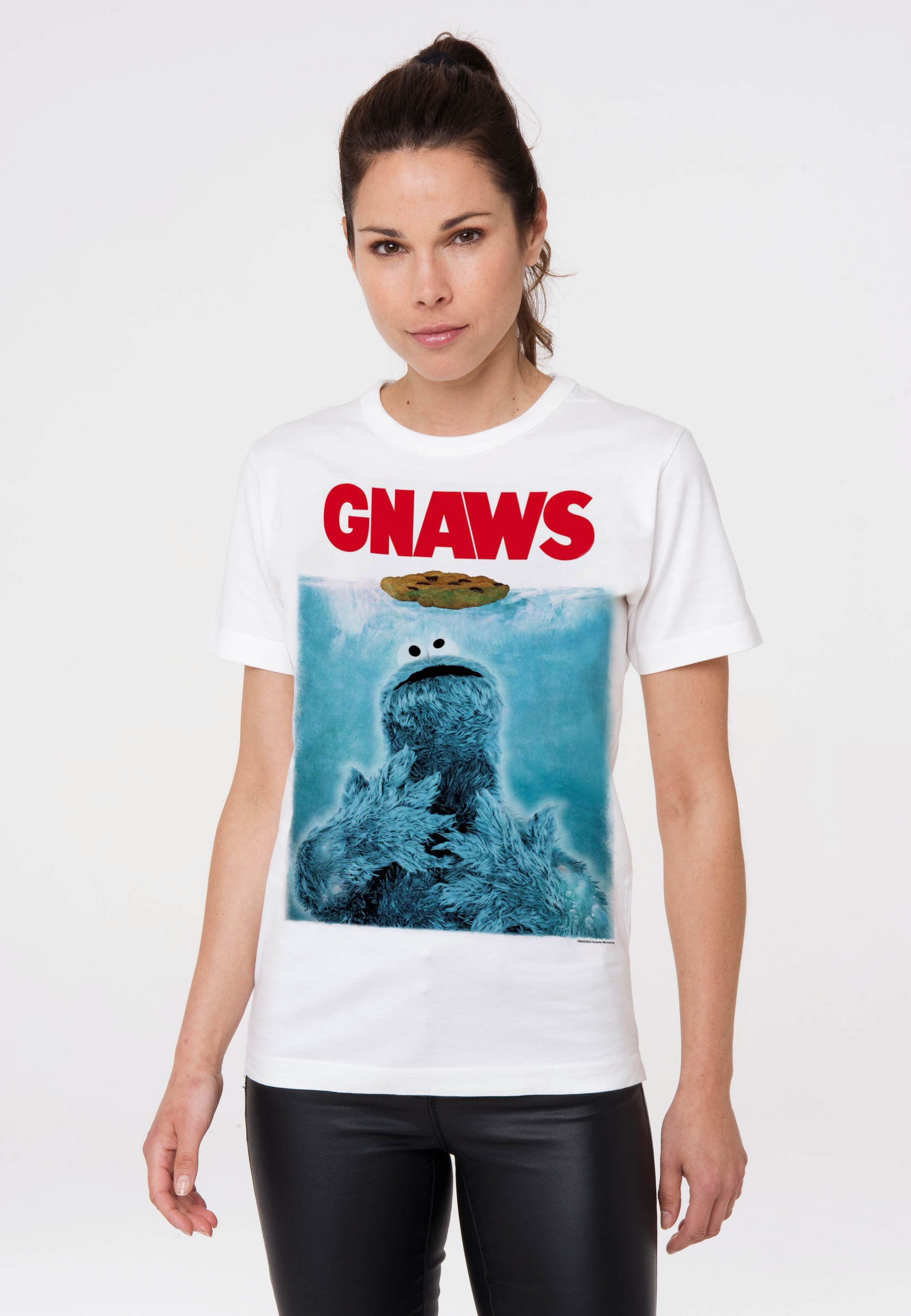 LOGOSHIRT T-Shirt Krümelmonster GNAWS coolem Sesamstraße mit – Print