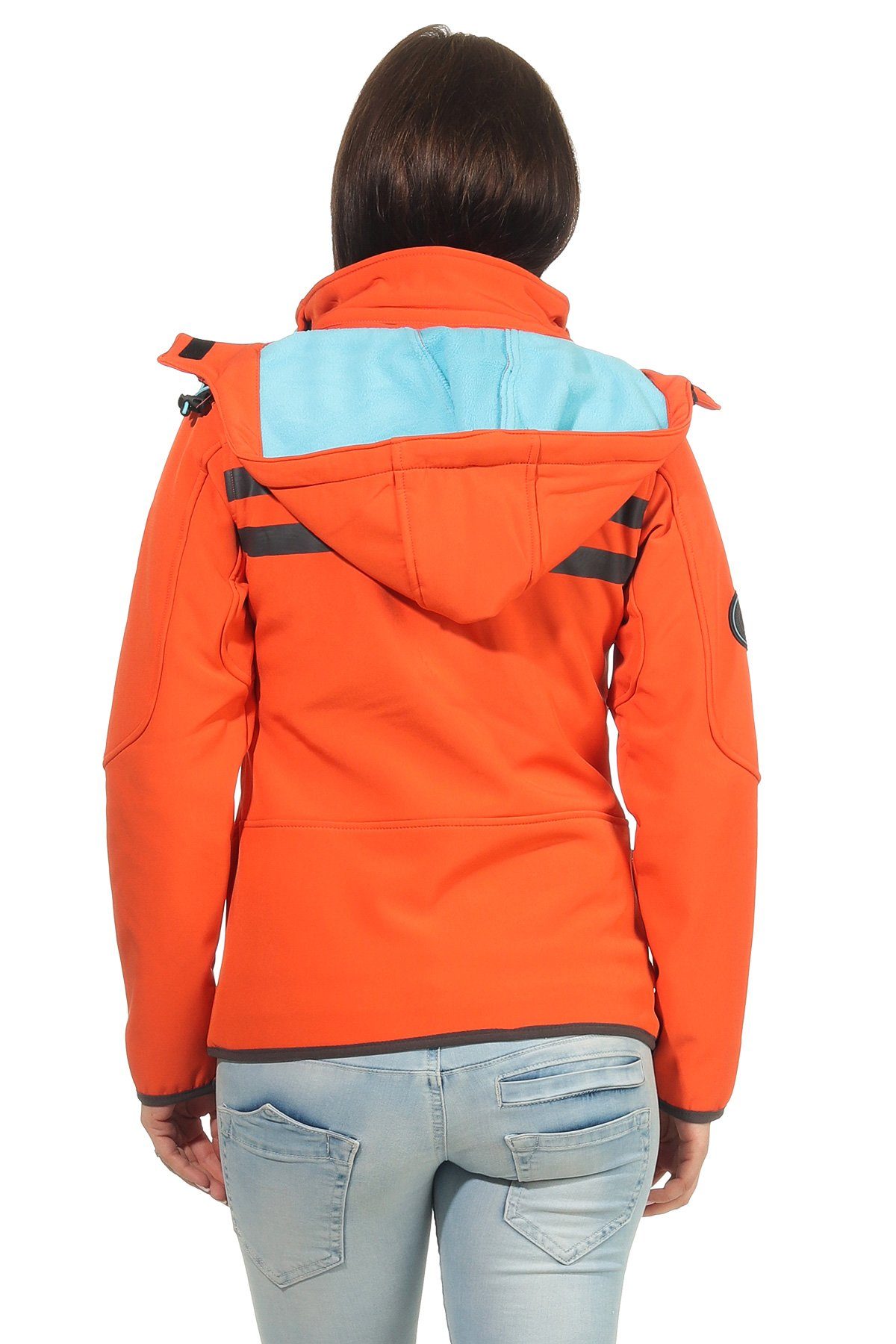 Geographical Norway Softshelljacke Damen Softshell Windbreaker Regen Outdoor Jacke in Unifarbe, mit abnehmbarer Kapuze, mit Stehkragen