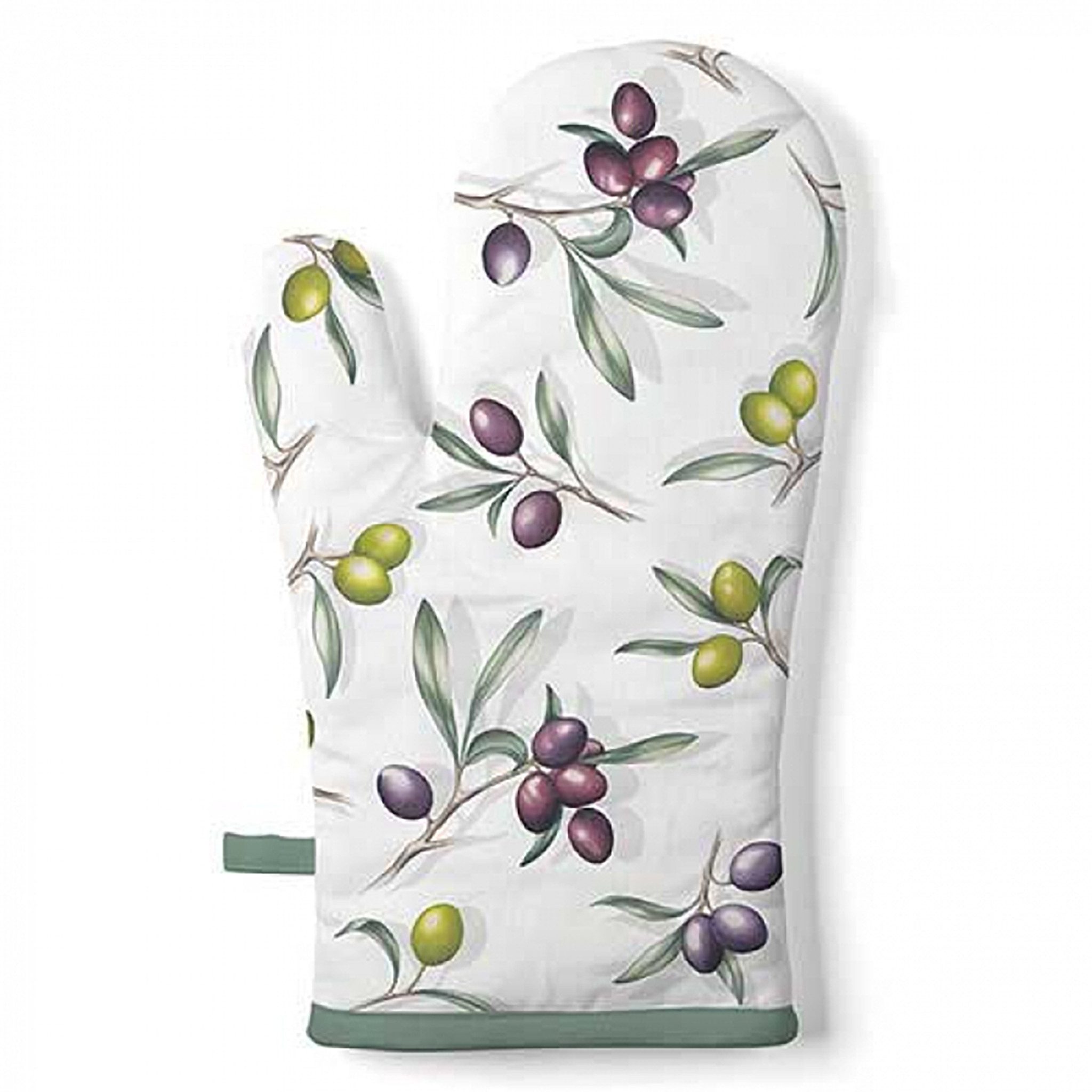 Ambiente Luxury Paper Products Topfhandschuhe, Ofenhandschuh Baumwolle 18x30cm mit Oliven Muster Weiß / Grün
