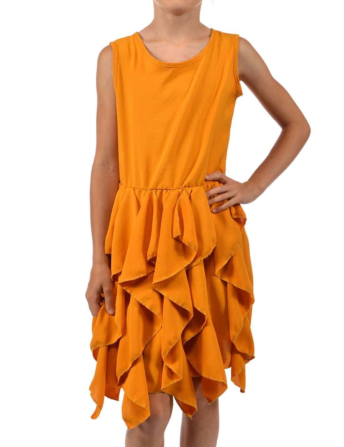 KMISSO Sommerkleid Mädchen Kleid breite am tragen Volants (1-tlg) und Rock Gold zu Träger bequem