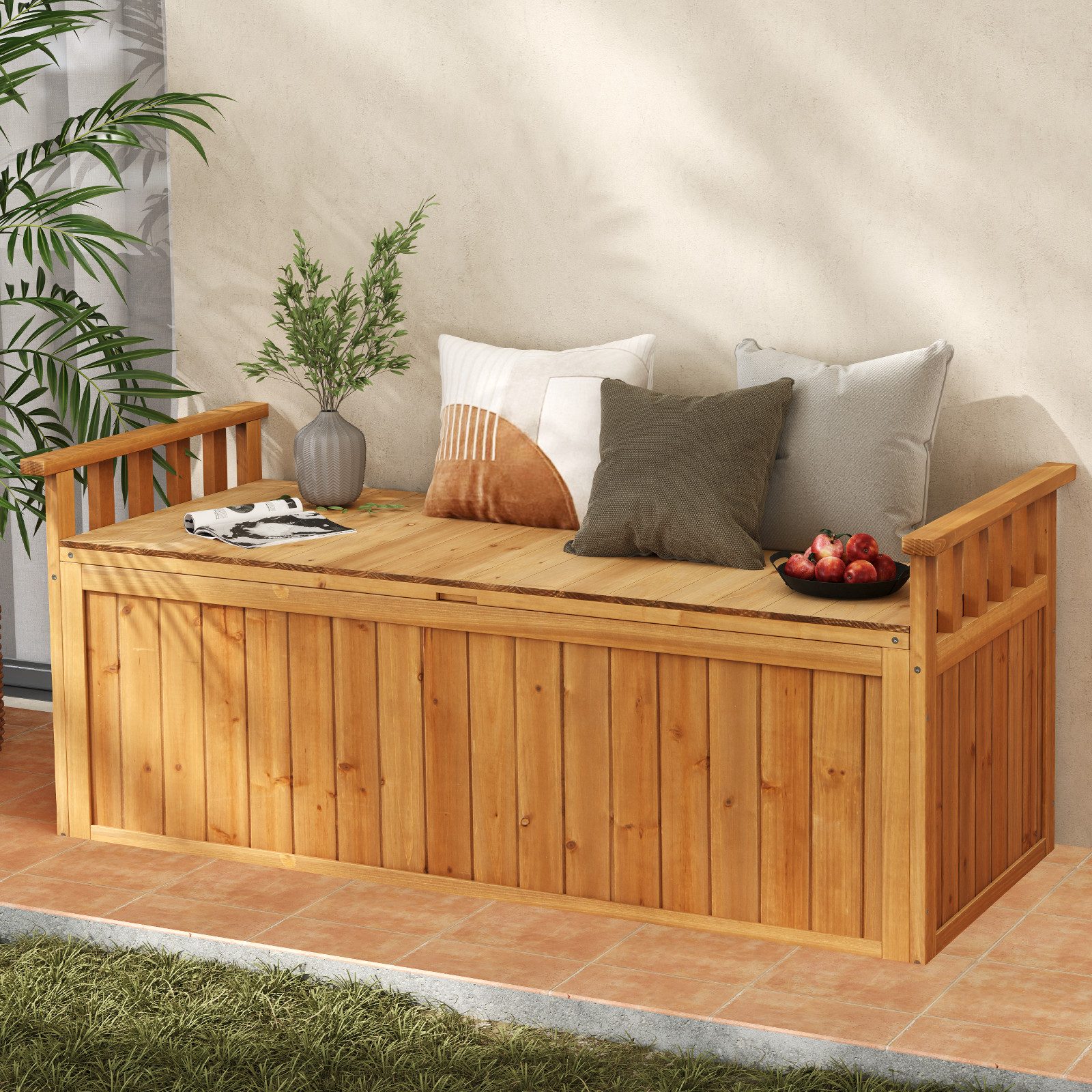KOMFOTTEU Auflagenbox, Sitzbank mit 209L Stauraum & & Seitengriffen