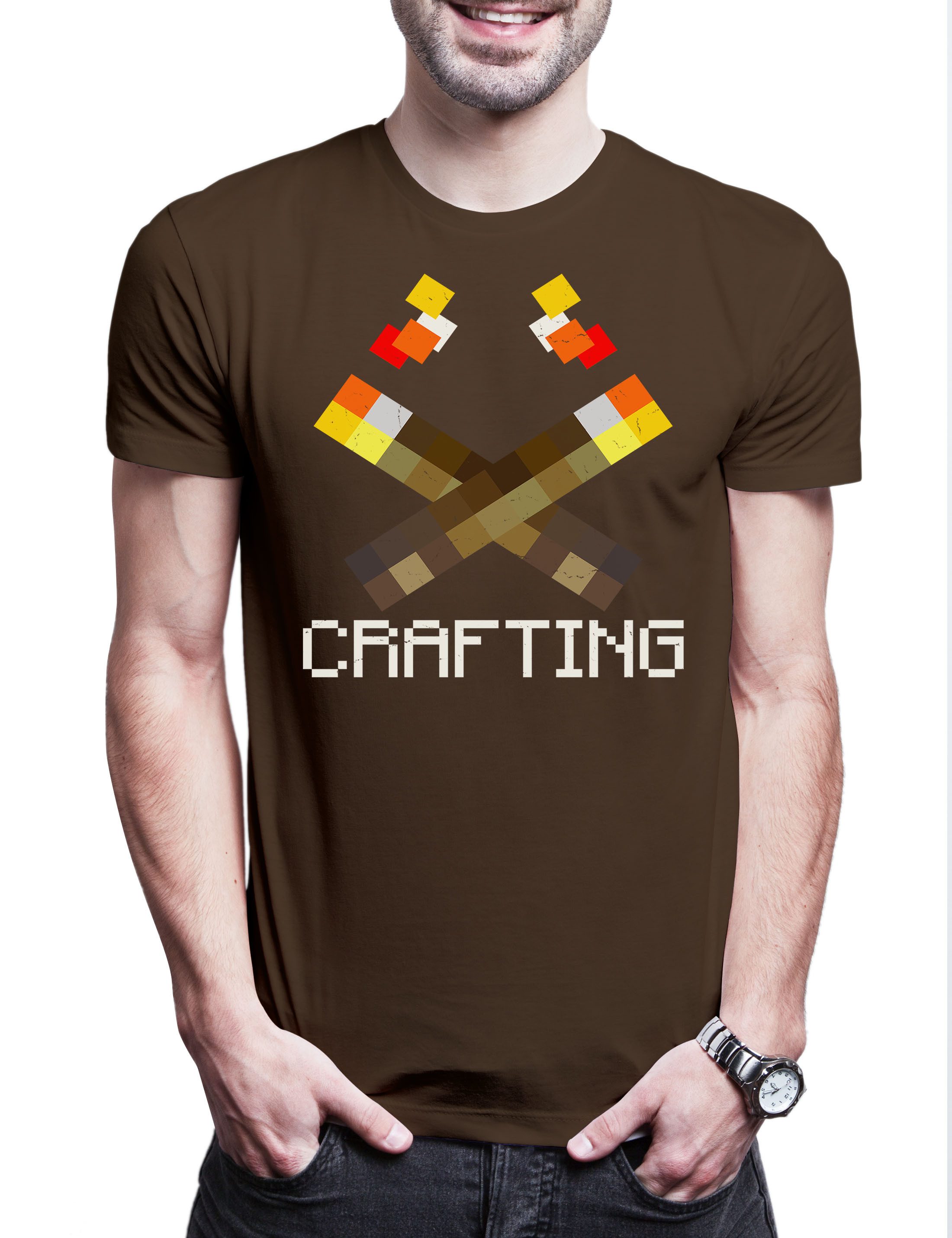 Print-Shirt Mine Torches Herren T-Shirt Games Gaming Craft Nerd Freak Crafting Fan