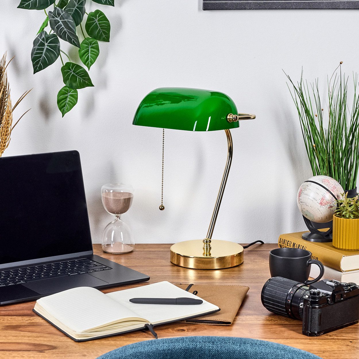 hofstein Tischleuchte Tischlampe aus Metall/Glas in Messing/Grün/Weiß mit Z günstig online kaufen