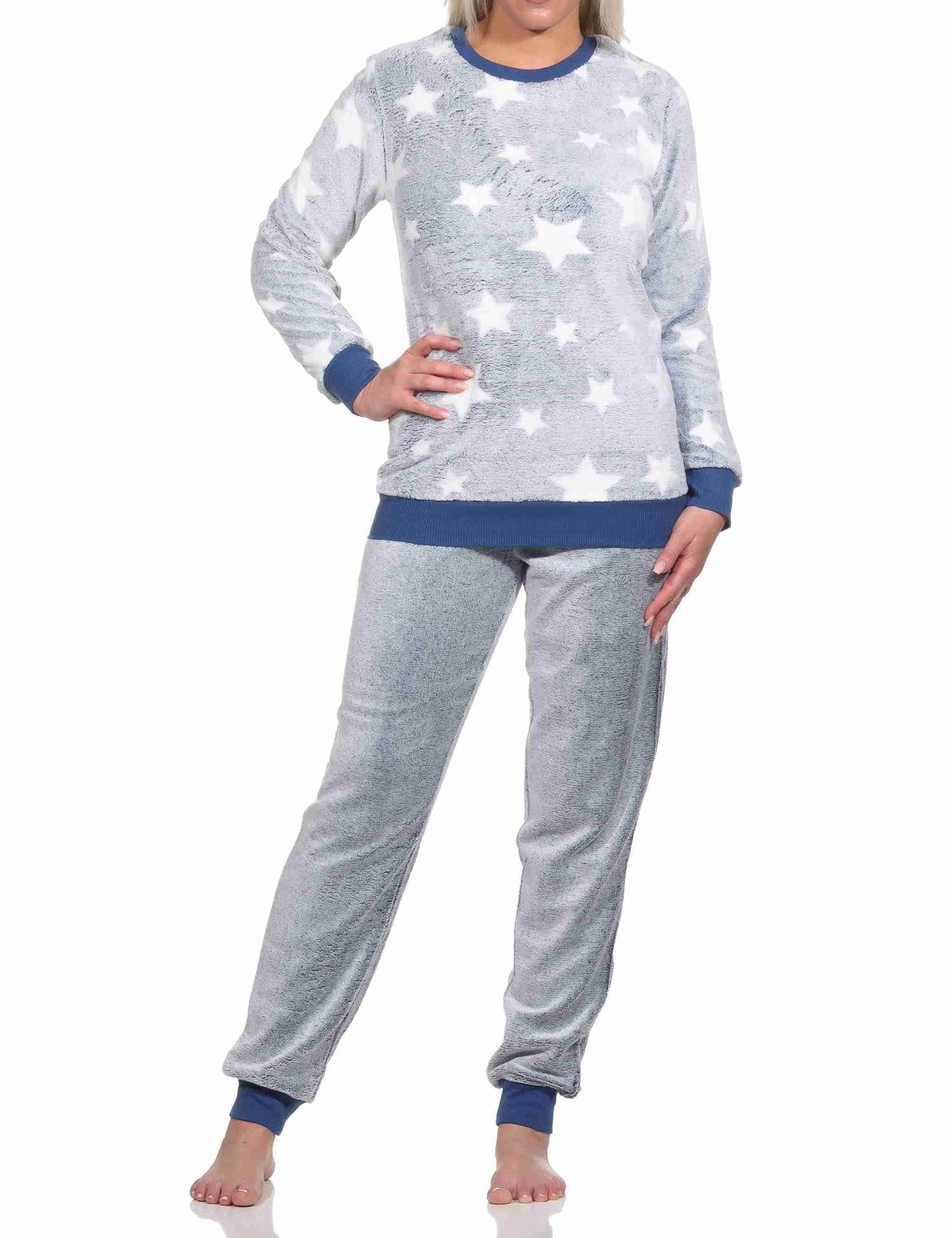 Normann Pyjama Damen langarm Schlafanzug mit Bündchen in Sterneoptik – Bild 3 von 4